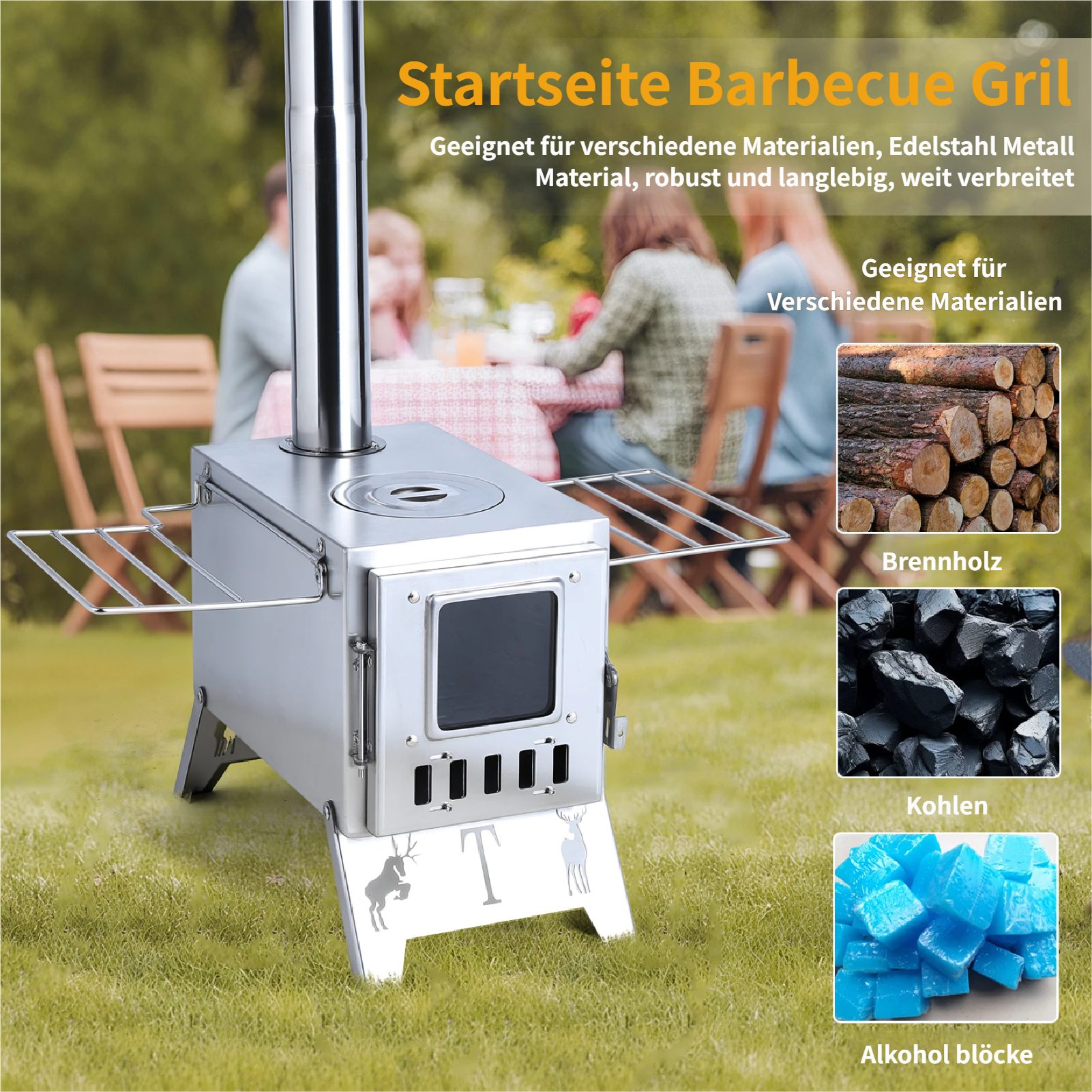 Rutaqian Feuerschale Edelstahl Zeltofen,Outdoor Camping-Holzofen für Zelt, 52 x 38 x 144 cm, (Zeltheizung Camping, 1-St., Inkl Schutzhandschuhe, mehrteiligem Ro – Bild 5 von 5