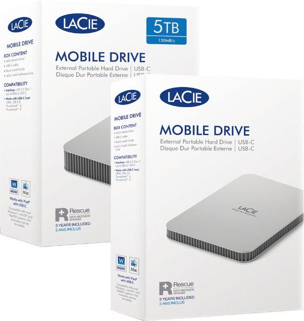 LaCie Mobile Drive (2022) externe HDD-Festplatte (5 TB) 130 MB/S Lesegeschwindigkeit