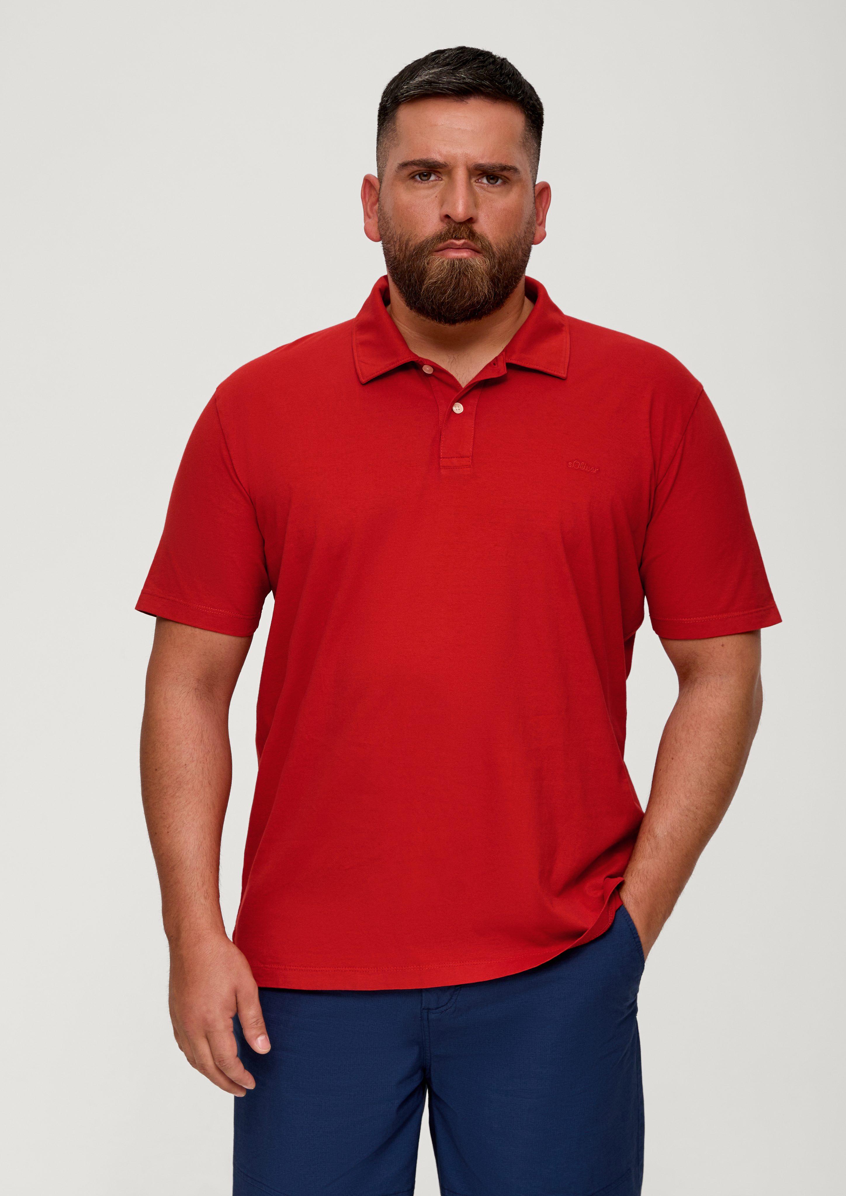 s.Oliver Kurzarmshirt Polo-Shirt aus Baumwolle Logo preiselbeere