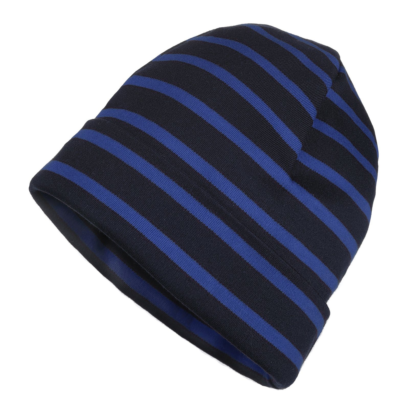 modAS Strickmütze Unisex Mütze Streifen für Kinder & Erwachsene - Ringelmütze Baumwolle (76) blau / royal
