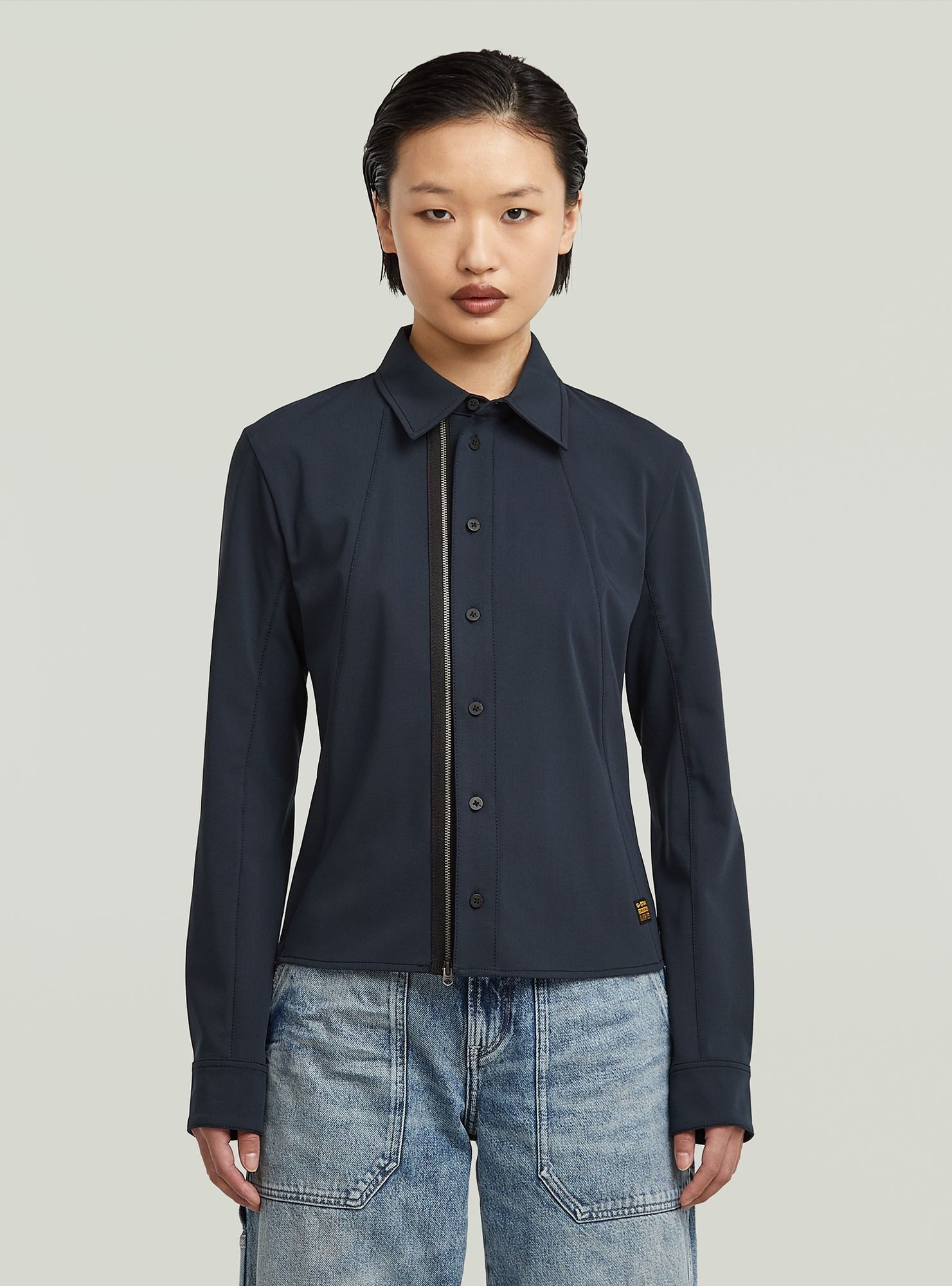 Langarmshirt Hemd mit Reißverschluss und schmaler Passform