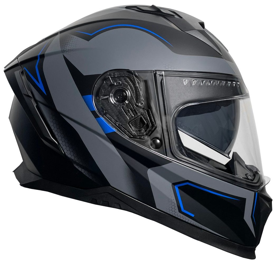 RALLOX Helmets Motorradhelm Integralhelm 69-B Motorradhelm Helm blau grau matt S M L XL, integrierte Sonnenblende