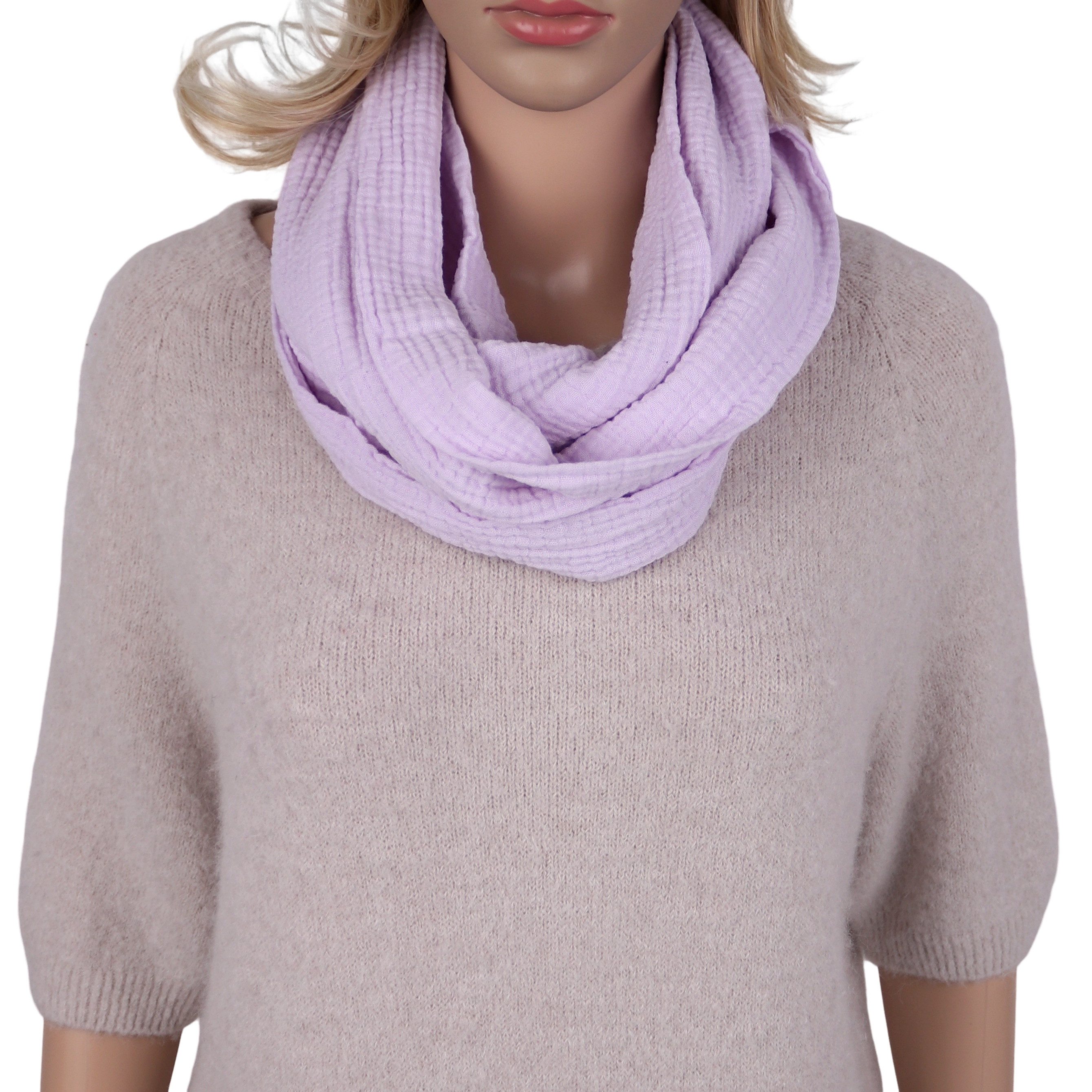 MIRROSI Loop Damen Schal aus Musellin, Made in Italy 70x20cm, Unifarbe, (Zweimal um den Hals wickelbar, ca. 70x20cm), Damen Halstuch ideal für Frühling, Sommer oder Herbst