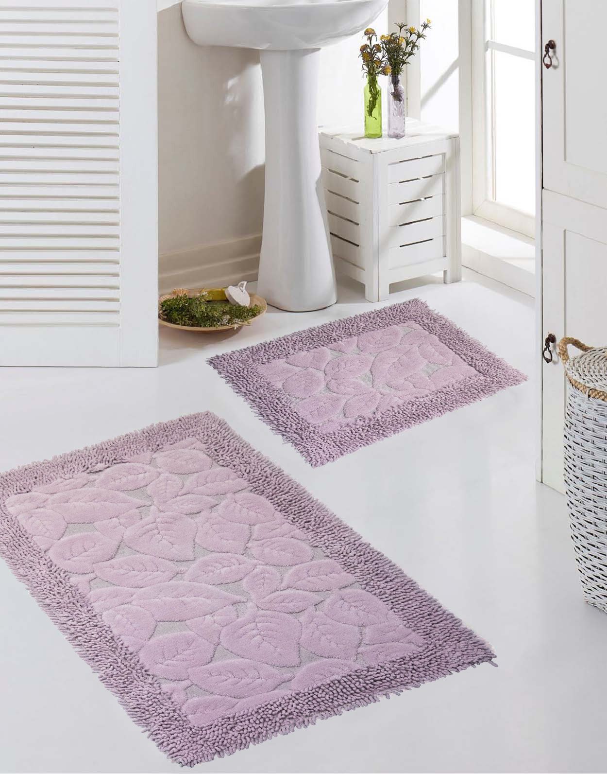 Teppich Badezimmerteppich Set 2 teilig • waschbar • Blätterdesign in lila, Teppich-Traum, rechteckig, Höhe: 7,5 mm