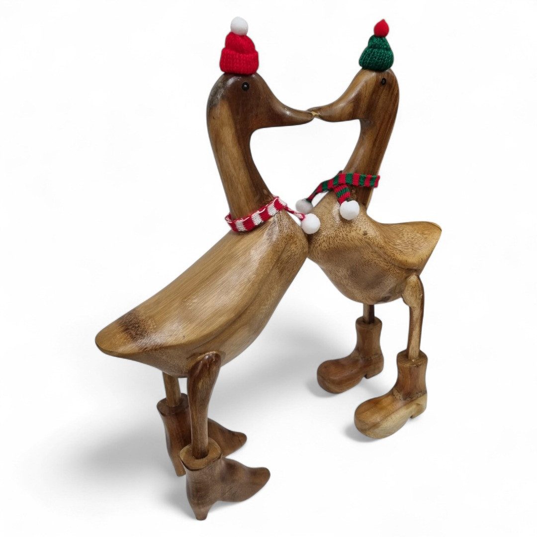 Kinaree Dekofigur Küssende Deko-Enten aus Holz, Naturprodukt, Handgefertigt, Bambus Wurzel