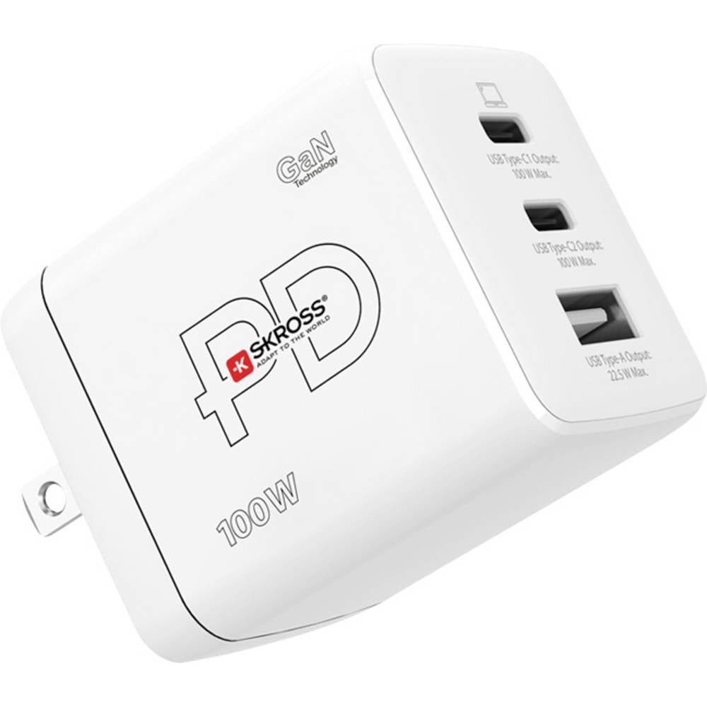 SKROSS Power Charger Combo+ 100W US USB Ladegerät 100 W 2x USB-C®, 1x USB-A USB-Ladegerät (USB Power Delivery (USB-PD), GaN)