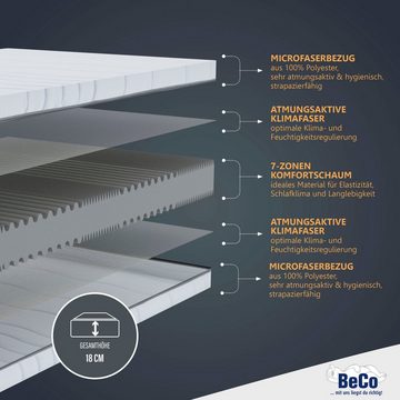 Komfortschaummatratze Matratze Dream Flex, 7-Zonen-Komfortschaummatratze, diverse Größen, Beco, 18 cm hoch, Feiner, hygienischer Mikrofaser-Bezug