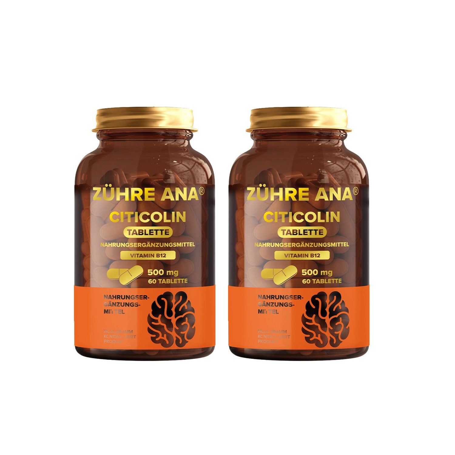 Zühre Ana® Citicolin 500 mg–60 Tabletten mit Vitamin B12 für tägliche Unterstützu Kapseln, Citicolin-Tablette – Inhalt angereichert mit Vitamin B12.