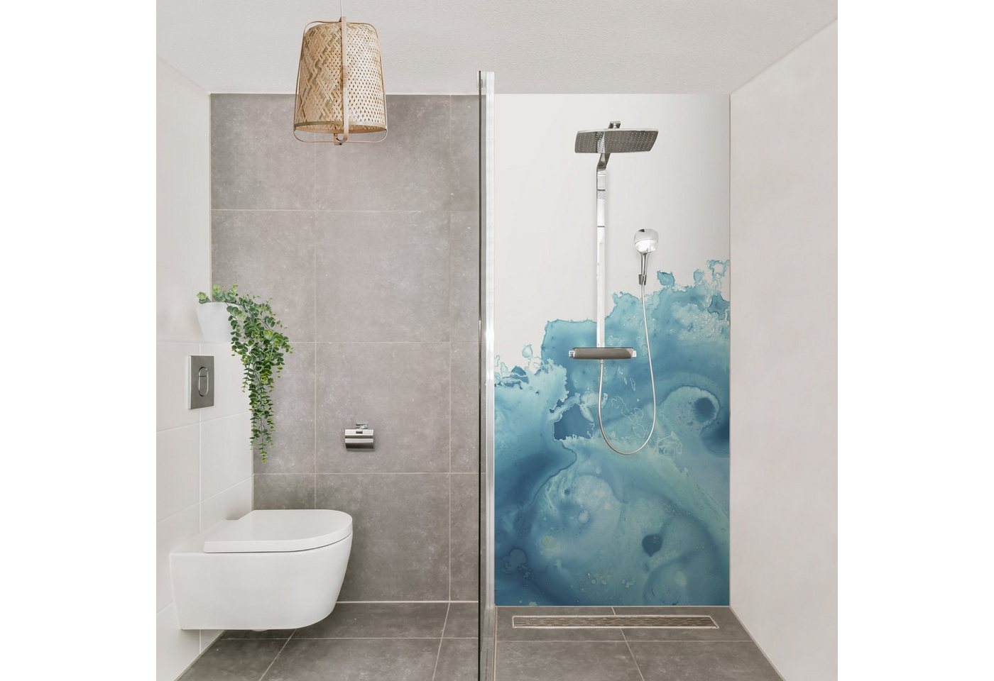 Thumbnail - Bilderdepot24 Badrückwand Abstrakt blau Duschrückwand ohne Bohren Dusche Motiv, (Hartfolie matt » Selbstklebend SMART 0,...