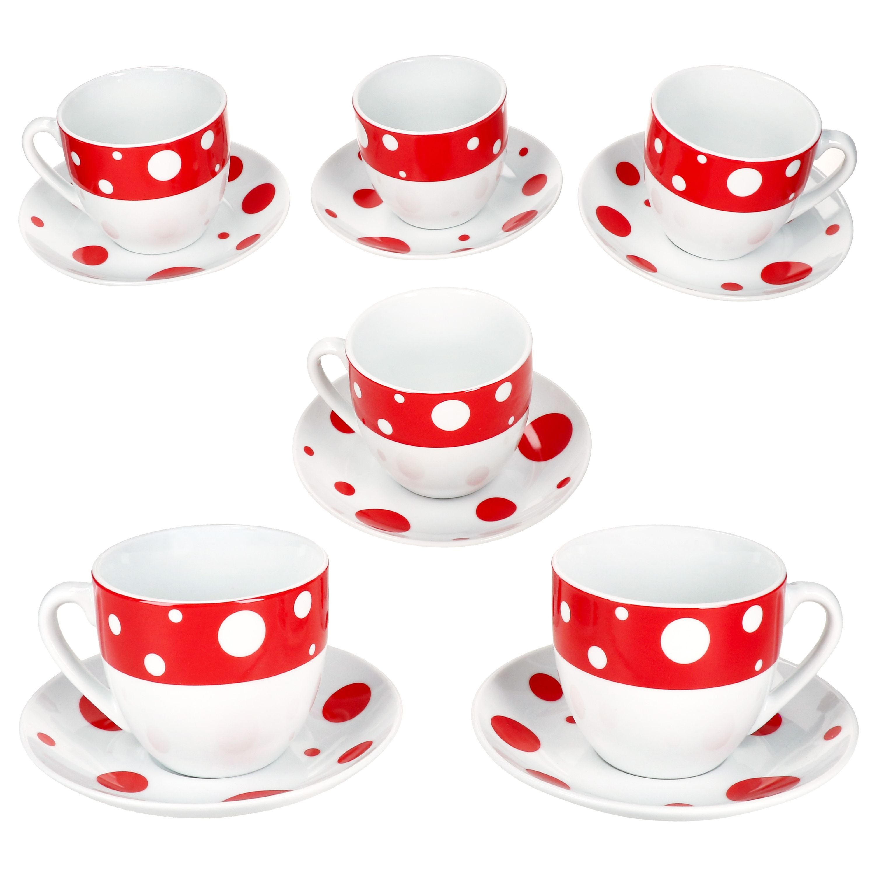 Tasse Pula rot Kaffeetassen mit Untertassen für 6 Personen Porzellan Tee