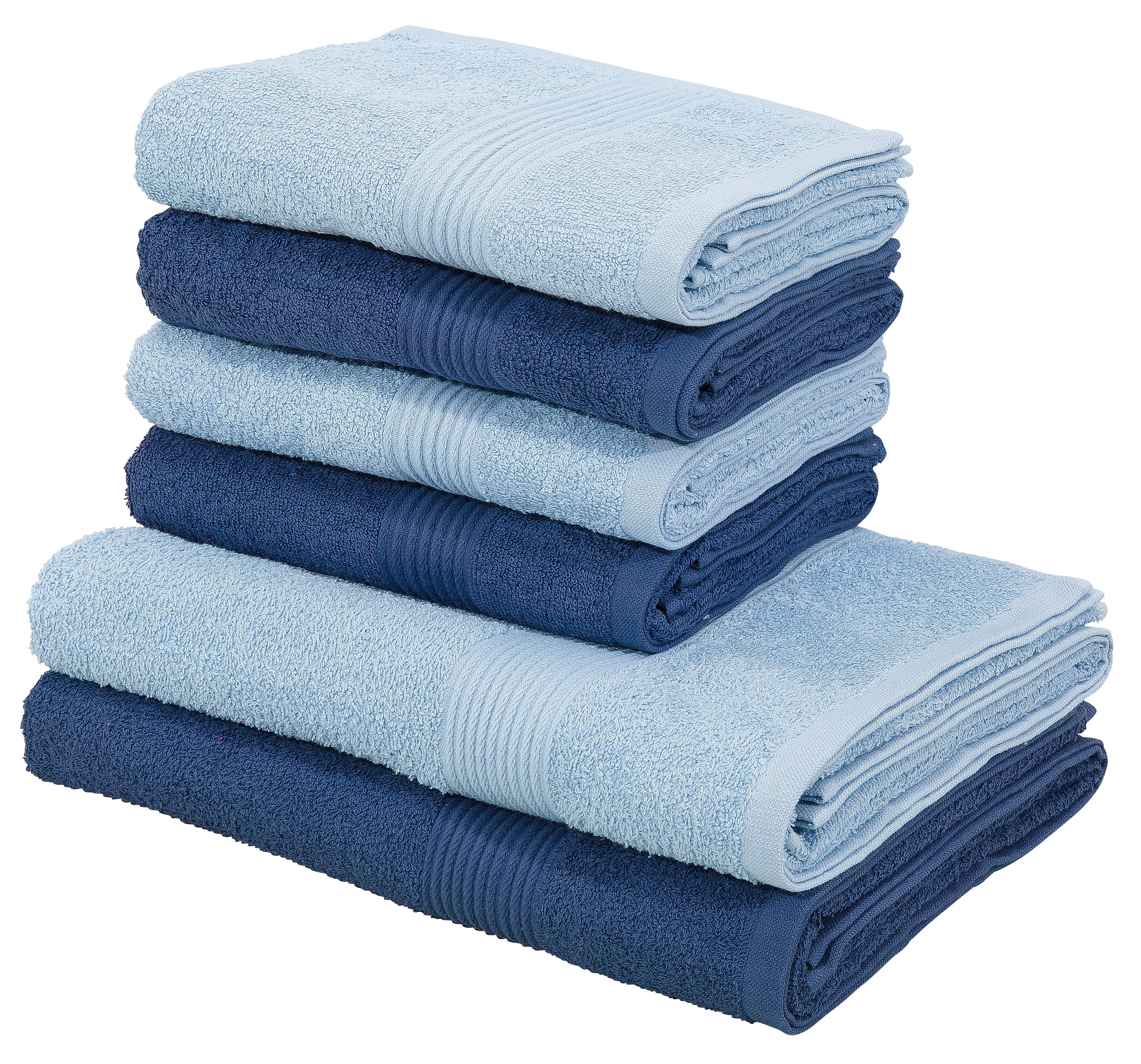my home Handtuch Set Anna, 2 Duschtücher 70x140, 4 Handtücher 50x100, Walkfrottee (Set, 6-St), Handtuch-Set, gestreifte Bordüre, 100% Baumwolle, zweifarbig