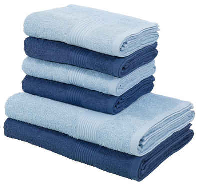 my home Handtuch Set Anna, Walkfrottee, (Set, 6-tlg), gestreifte Bordüre, Handtuch-Set, Handtücher aus 100% Baumwolle