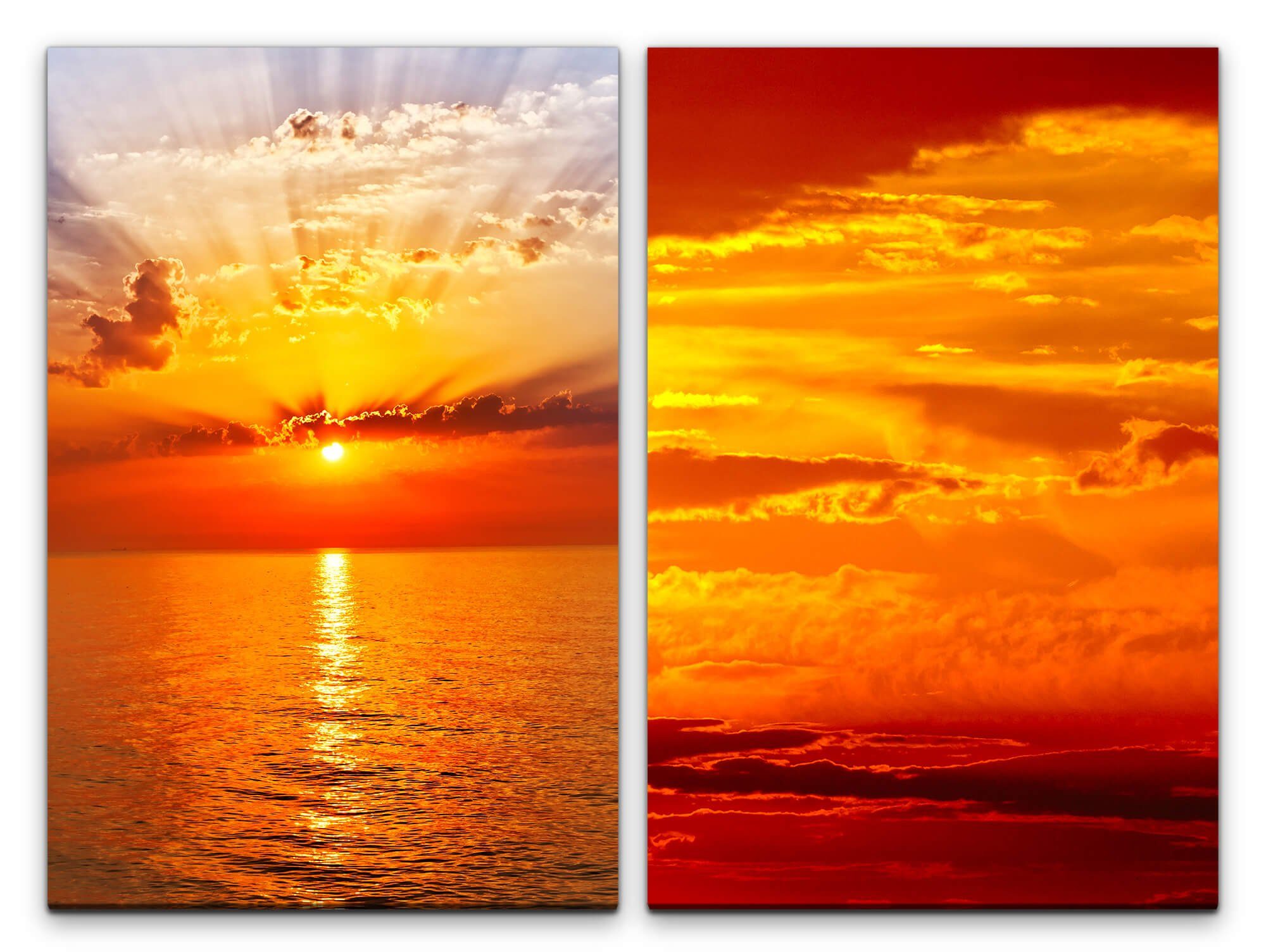 Sinus Art Leinwandbild 2 Bilder je 60x90cm Rote Wolken Horizont roter Himmel rotes Meer Sonne Abenddämmerung Abendröte