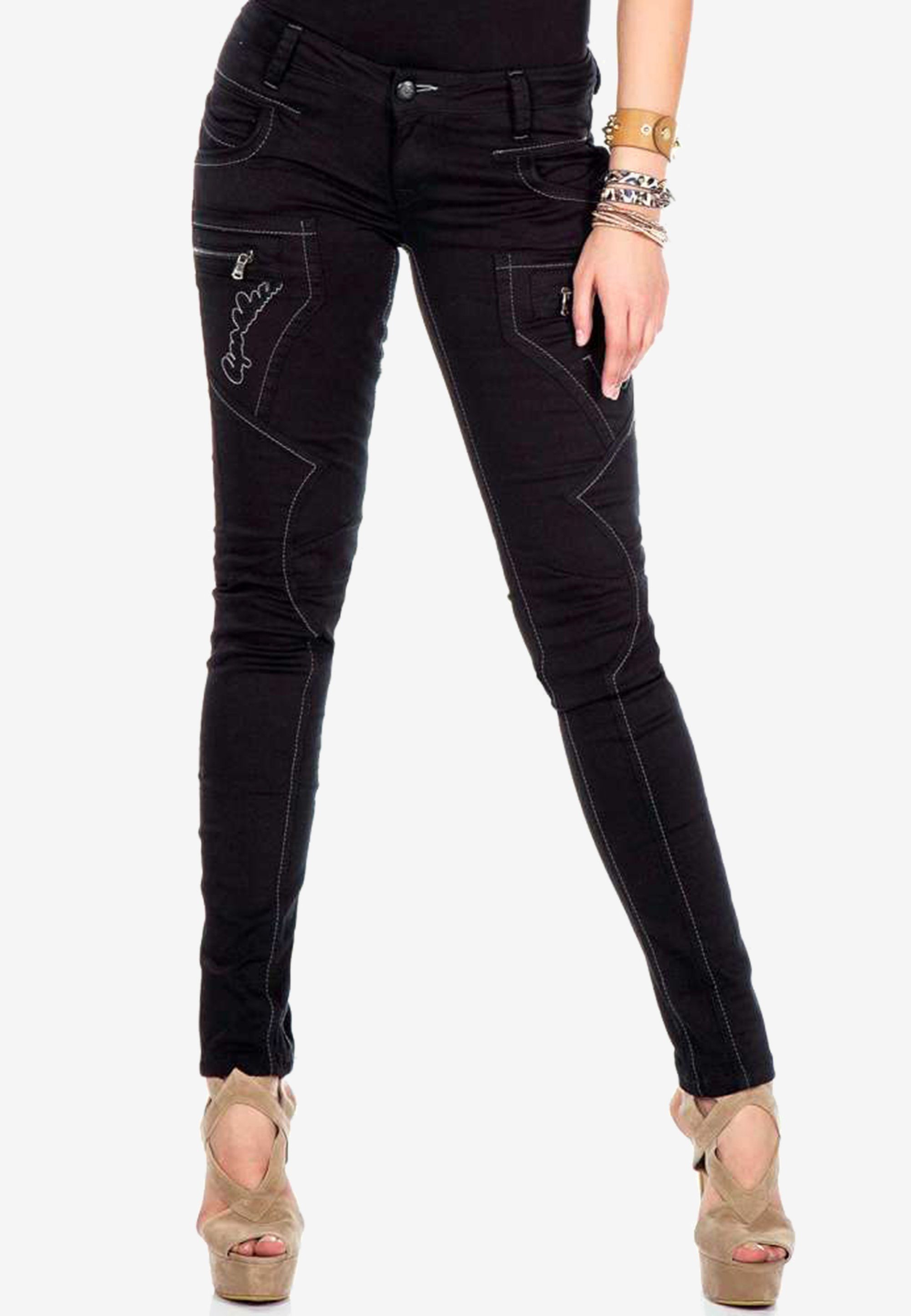 Cipo & Baxx Slim-fit-Jeans Ziernähten mit ausgefallenen