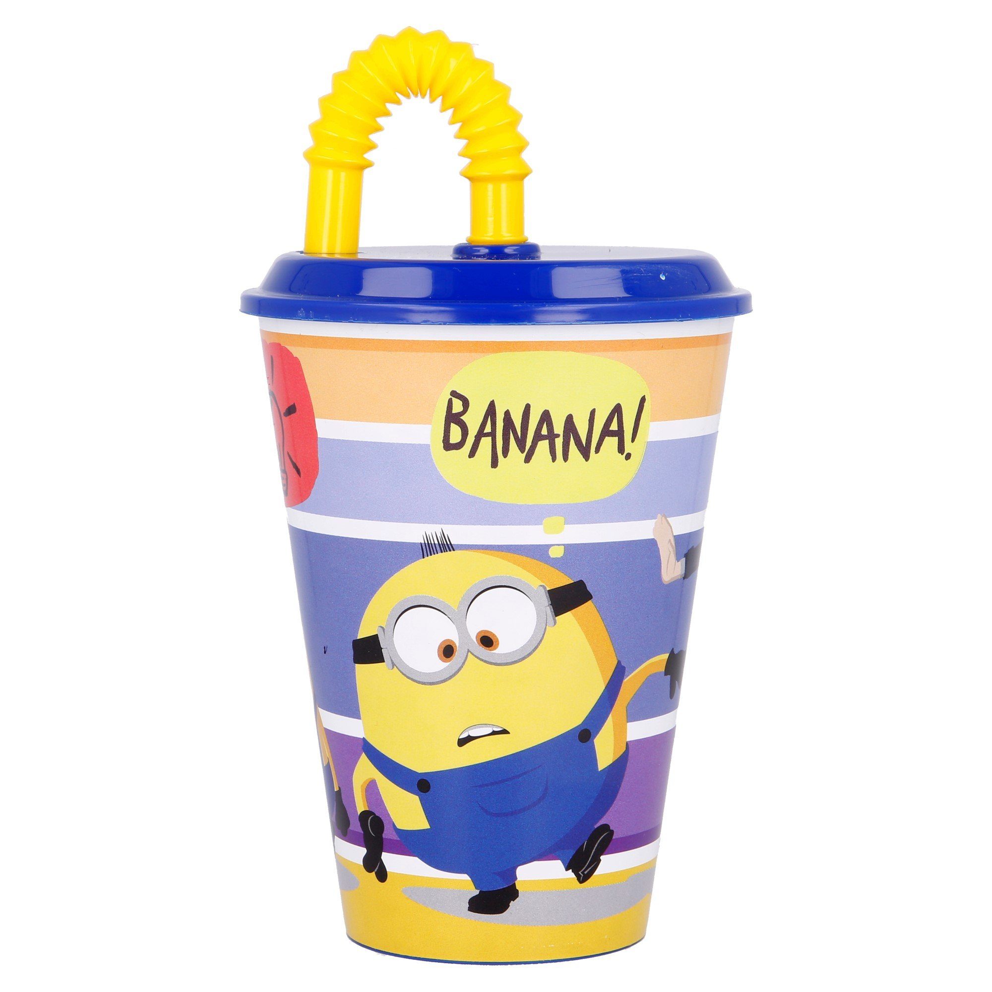 Minions Kinderbecher, Kunststoff, mit Deckel und Trinkhalm 430 ml BPA frei