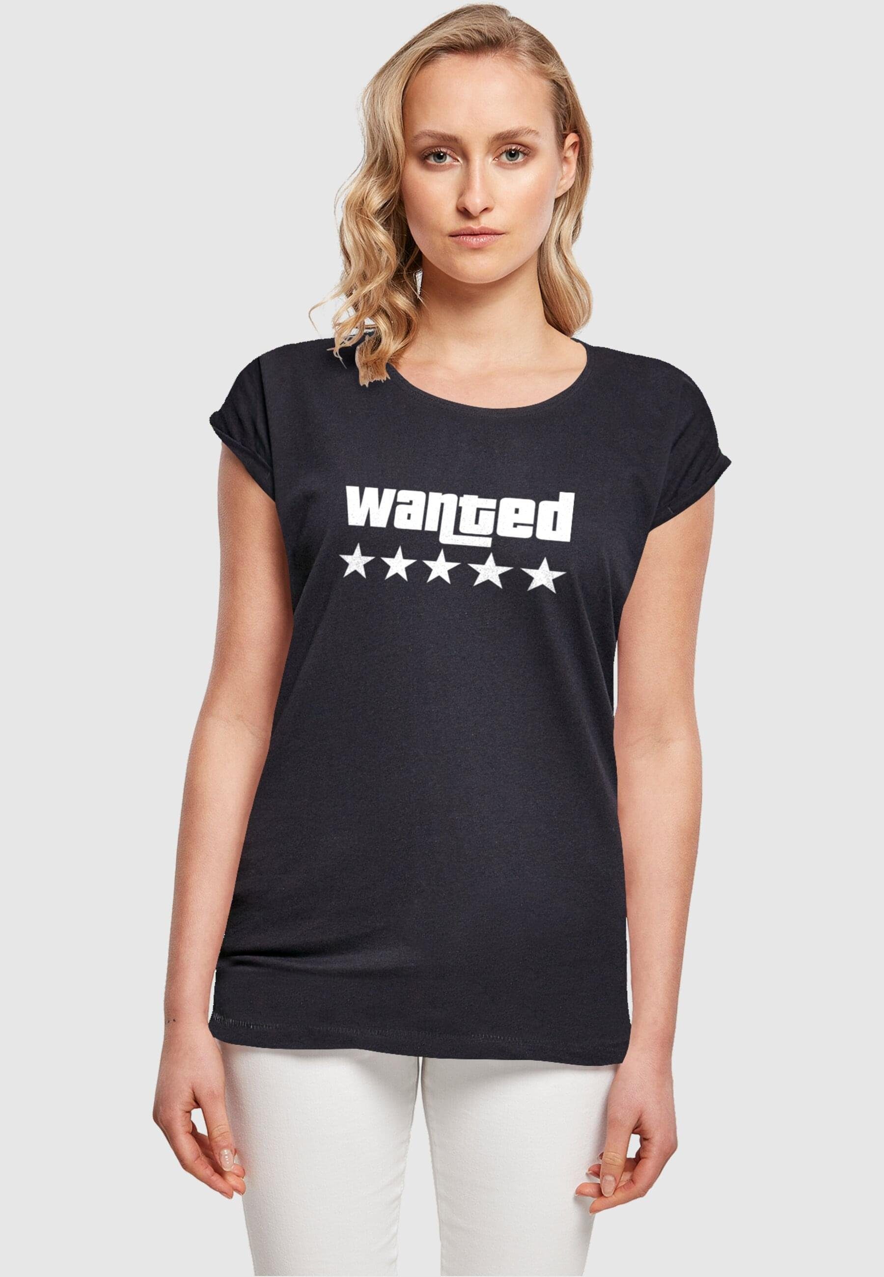Tee Laides Shoulder navy Merchcode T-Shirt Wanted Damen (1-tlg) Extended