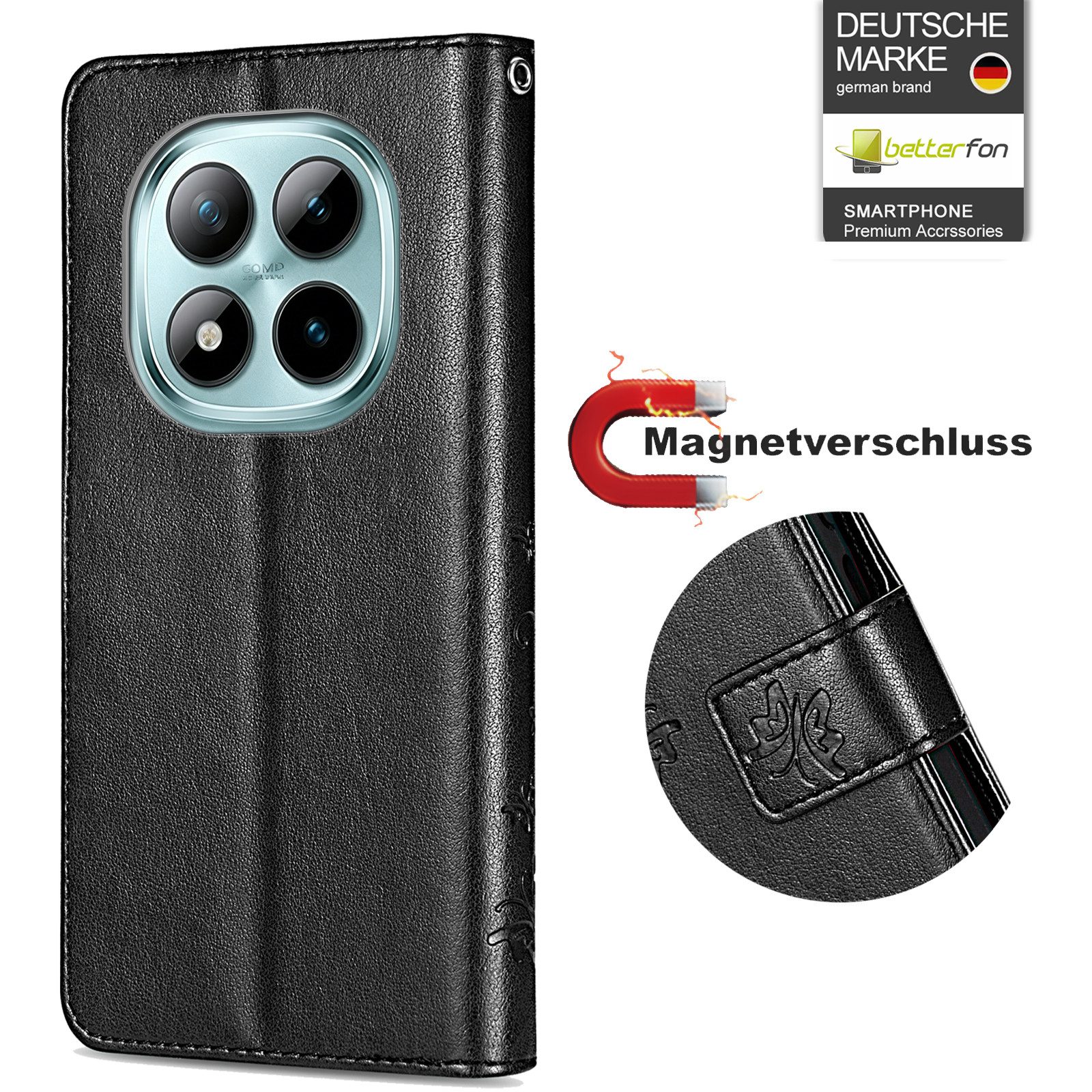 betterfon Handyhülle für Xiaomi Redmi Note 15 Pro+ Hülle Wallet Case Flip Cover, Bookstyle-Hülle: Magnetverschluss 3 Kartenfächer & Standfunktion – Bild 2 von 5