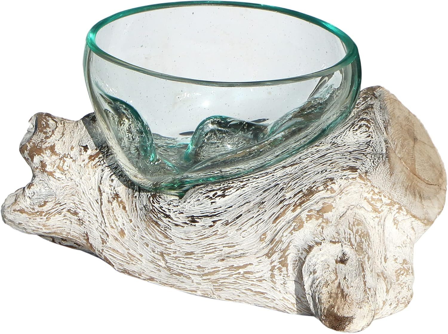 Wogeka Dekoschale Glas-Schale auf weißem Wurzelholz Teakholz Gamal Vase – Bild 5 von 5