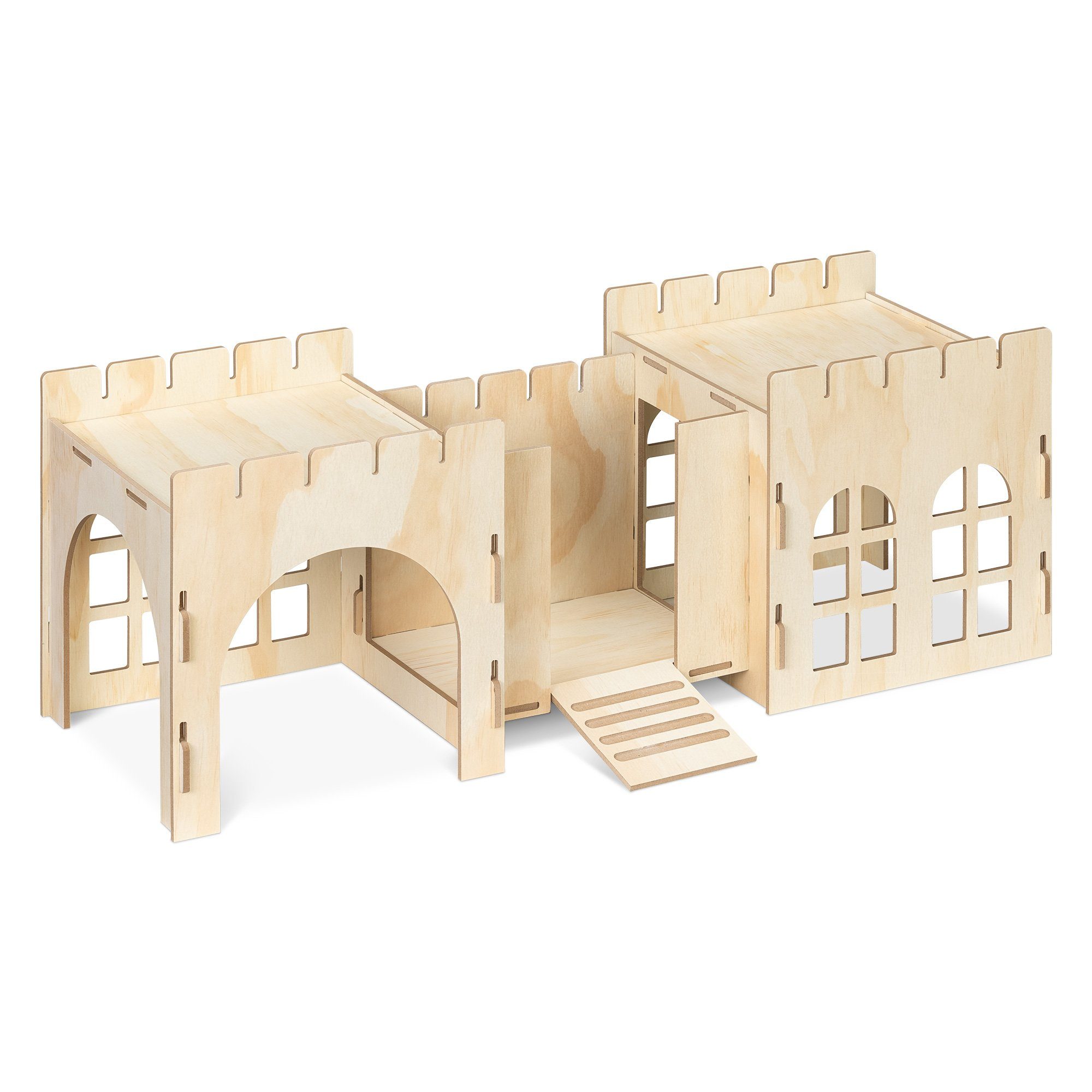 Navaris Tierhaus Hasenburg aus MDF zum Zusammenstecken - Kaninchenhaus naturbelassen