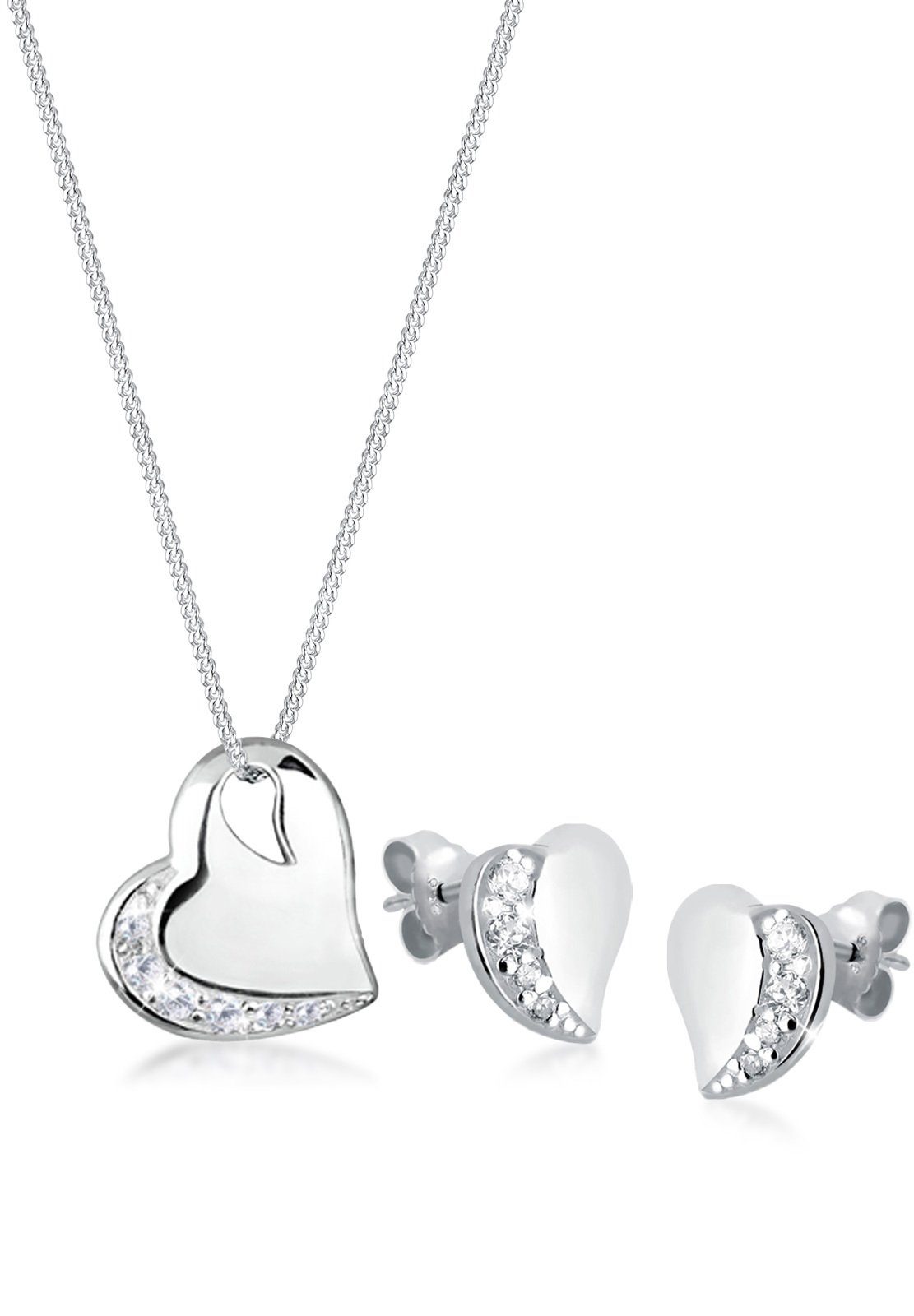 Elli Schmuckset Herz Zirkonia Weiß 925 Sterling Silber, Herz