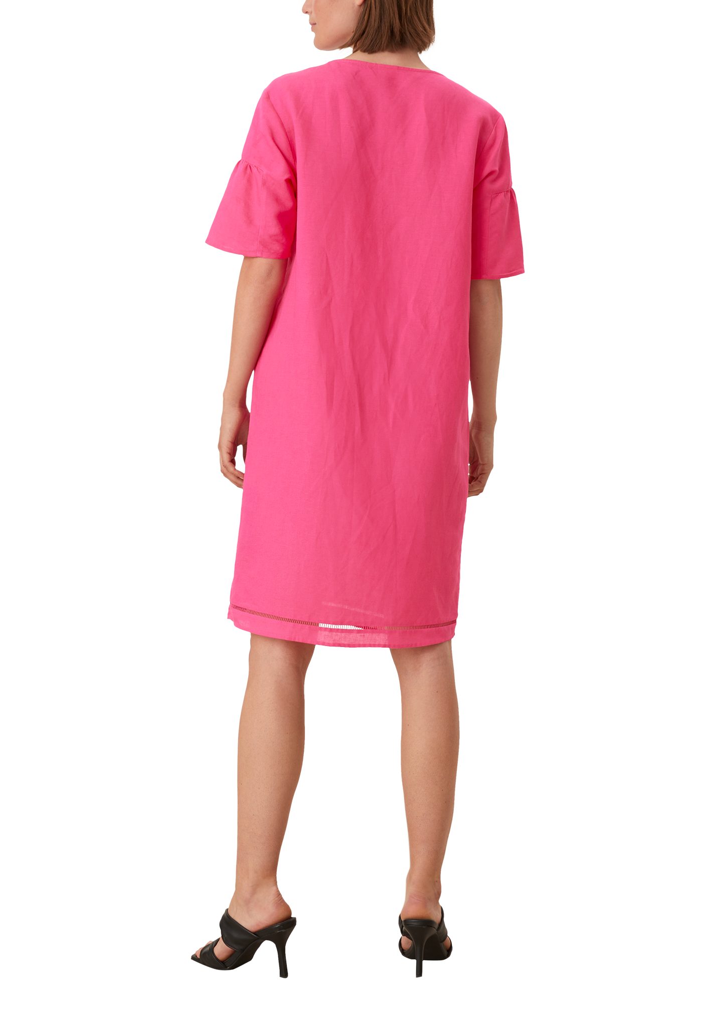 BLACK Raffung Minikleid Tunikakleid fuchsia s.Oliver im LABEL Zierborte, Leinen-Mix