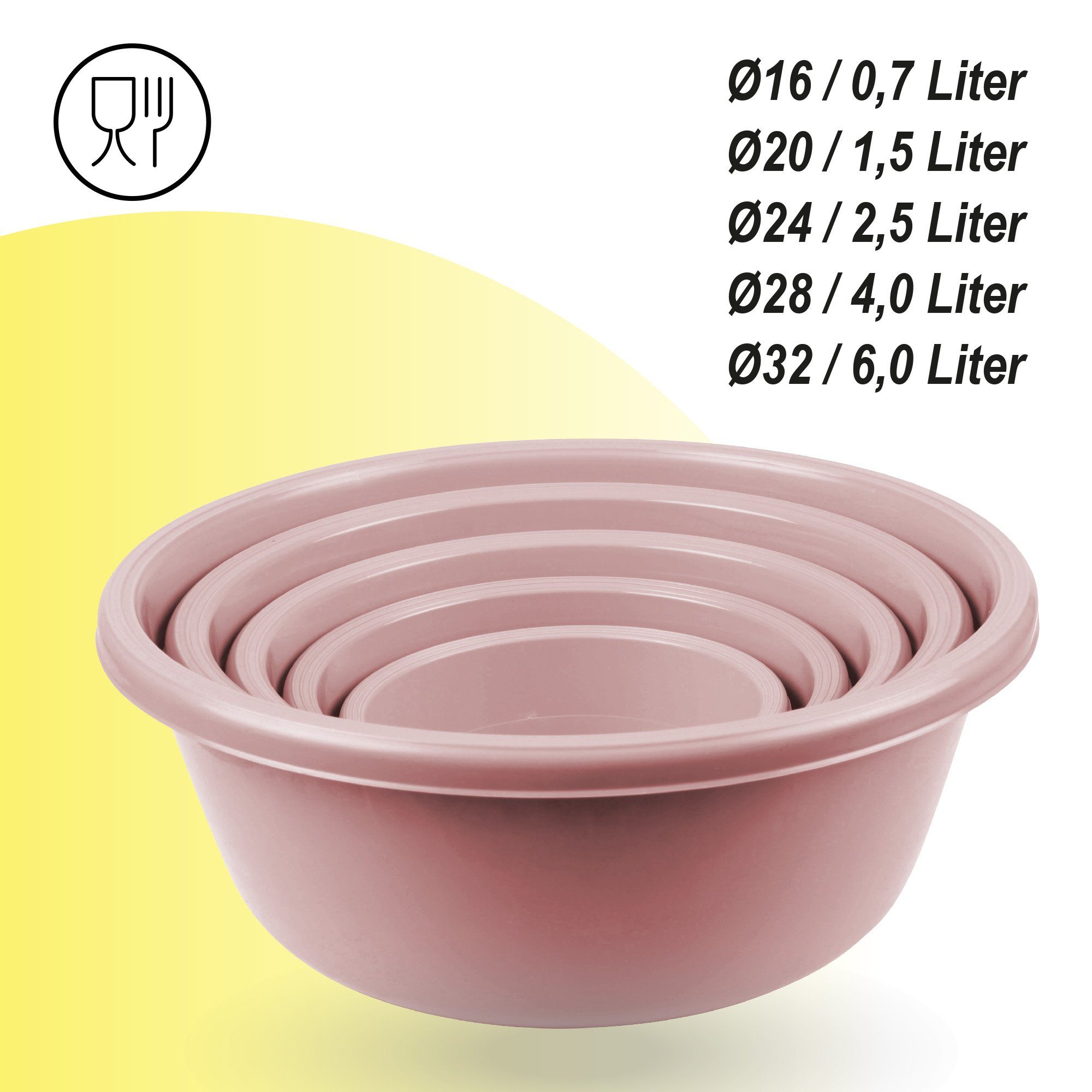 Pro Home Salatschüssel mehrteilig 0,7L/1,5L/2,5L/4,0L/6,0L, Kunststoff, (5er Set, 5-tlg), stapelbar, mikrowellengeeignet, spülmaschinenfest