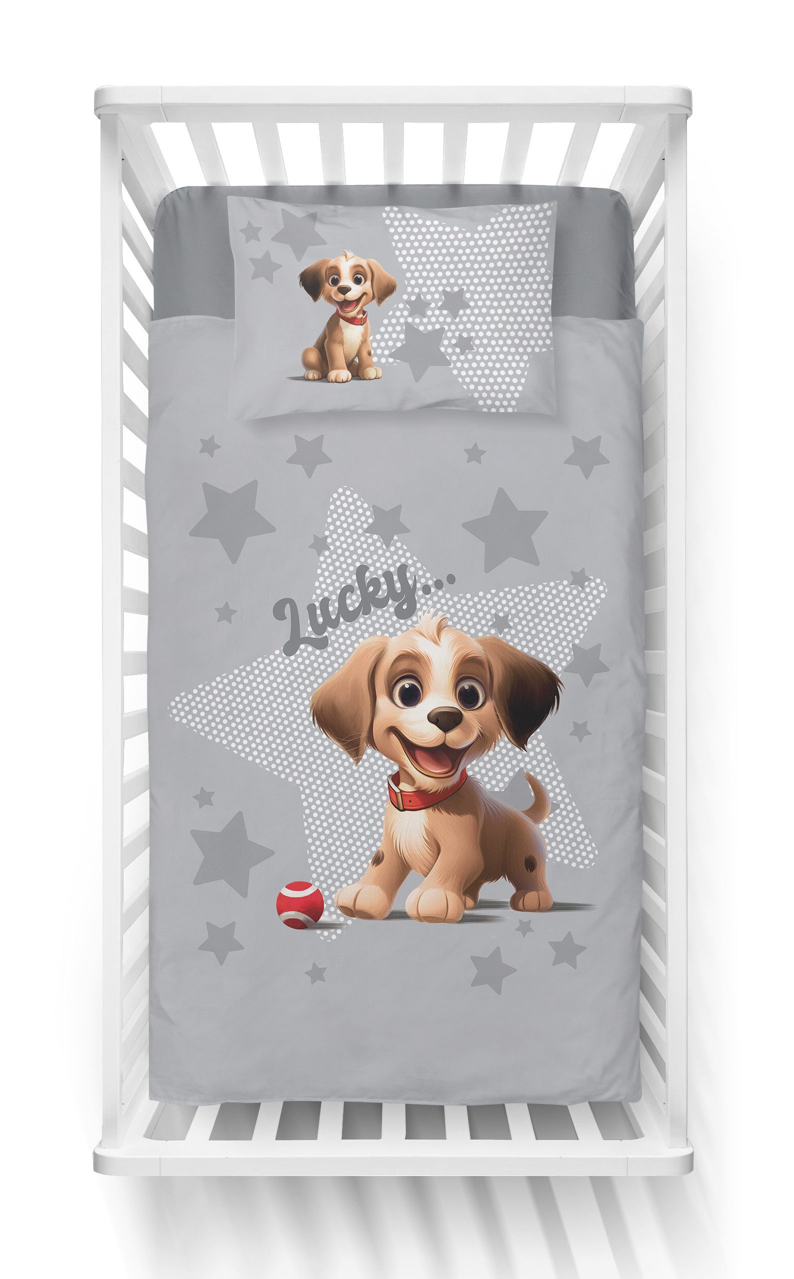 Häßler Homefashion Babybettwäsche Set süßer Hund 2tlg. 50% Vsikose/50% Baum günstig online kaufen