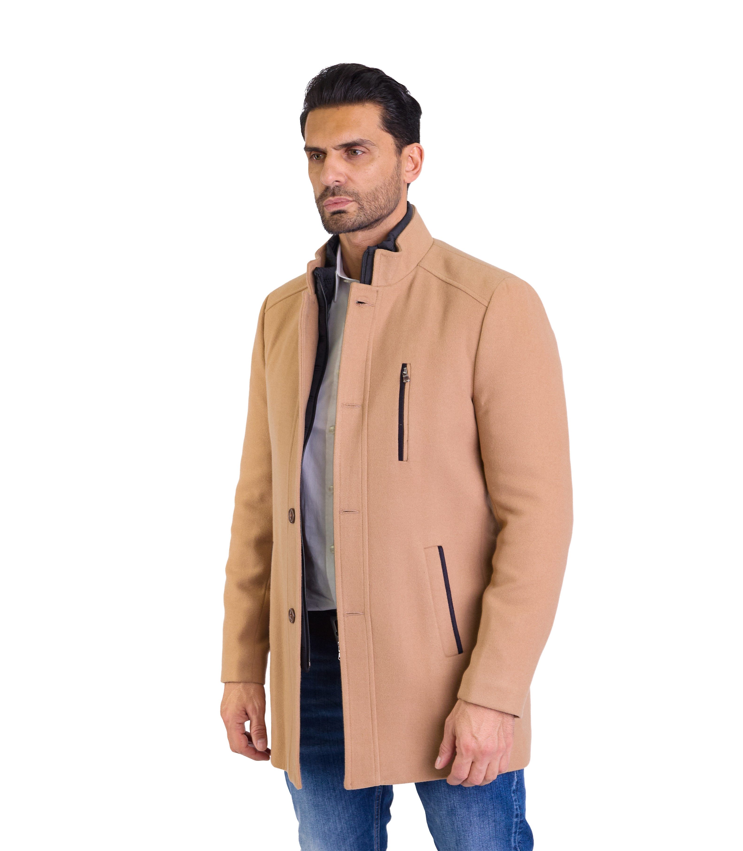 Denim Distriqt Wintermantel Herren Slim Fit Wintermantel Stehkragen Beige 5 günstig online kaufen