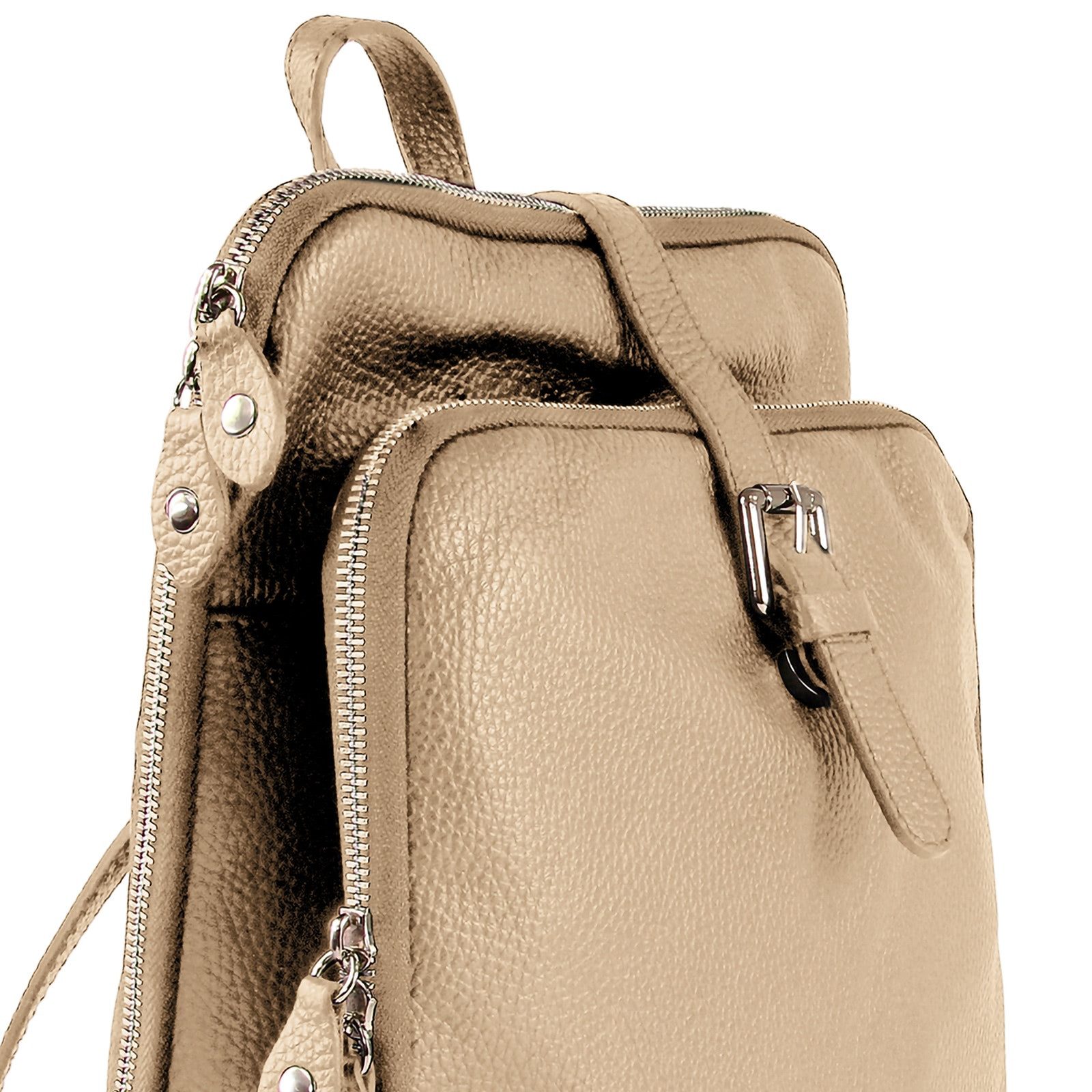 Toscanto Cityrucksack Toscanto Damen Cityrucksack Leder, Damen Leder Cityrucksack, taupe, beige ca. 33cm