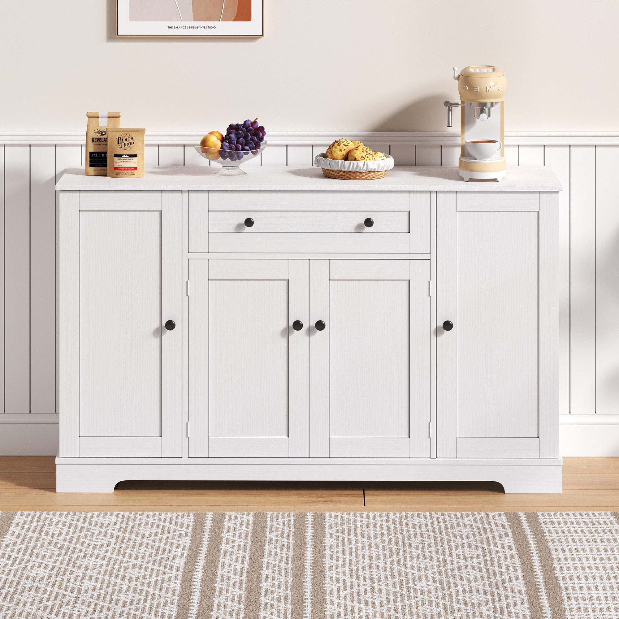 HAUSS SPOLE Sideboard Kommode Küchenschrank Buffetschrank Vitrine mit Kippschutz & Schublade (Multifunktionales 138 cm Sideboard mit verstellbaren Einlegeböden, Schublade, Kippschutz – Modernes Design für Küche, Wohnzimmer & Schlafzimmer, praktischer Stauraum), mit Kippschutz, mit Schublade