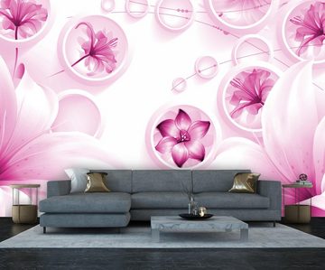 wandmotiv24 Fototapete rosa 3D Kreise Abstrakt Ornamente Blumen, glatt, Wandtapete, Motivtapete, matt, Vliestapete