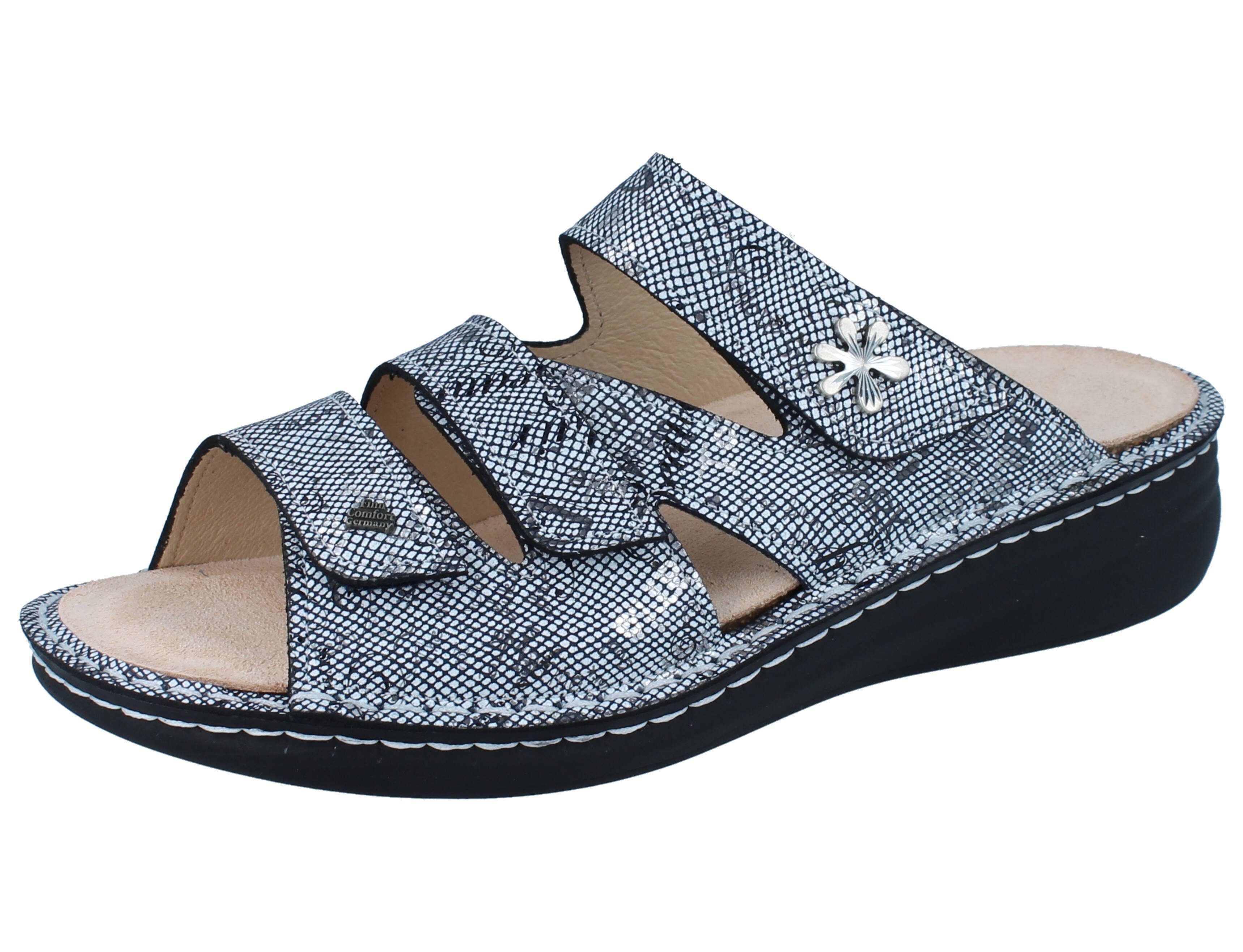 Finn Comfort FINN COMFORT Grenada Damen Pantolette blau gemustert Leder - Größe: Pantolette Wechselfußbett