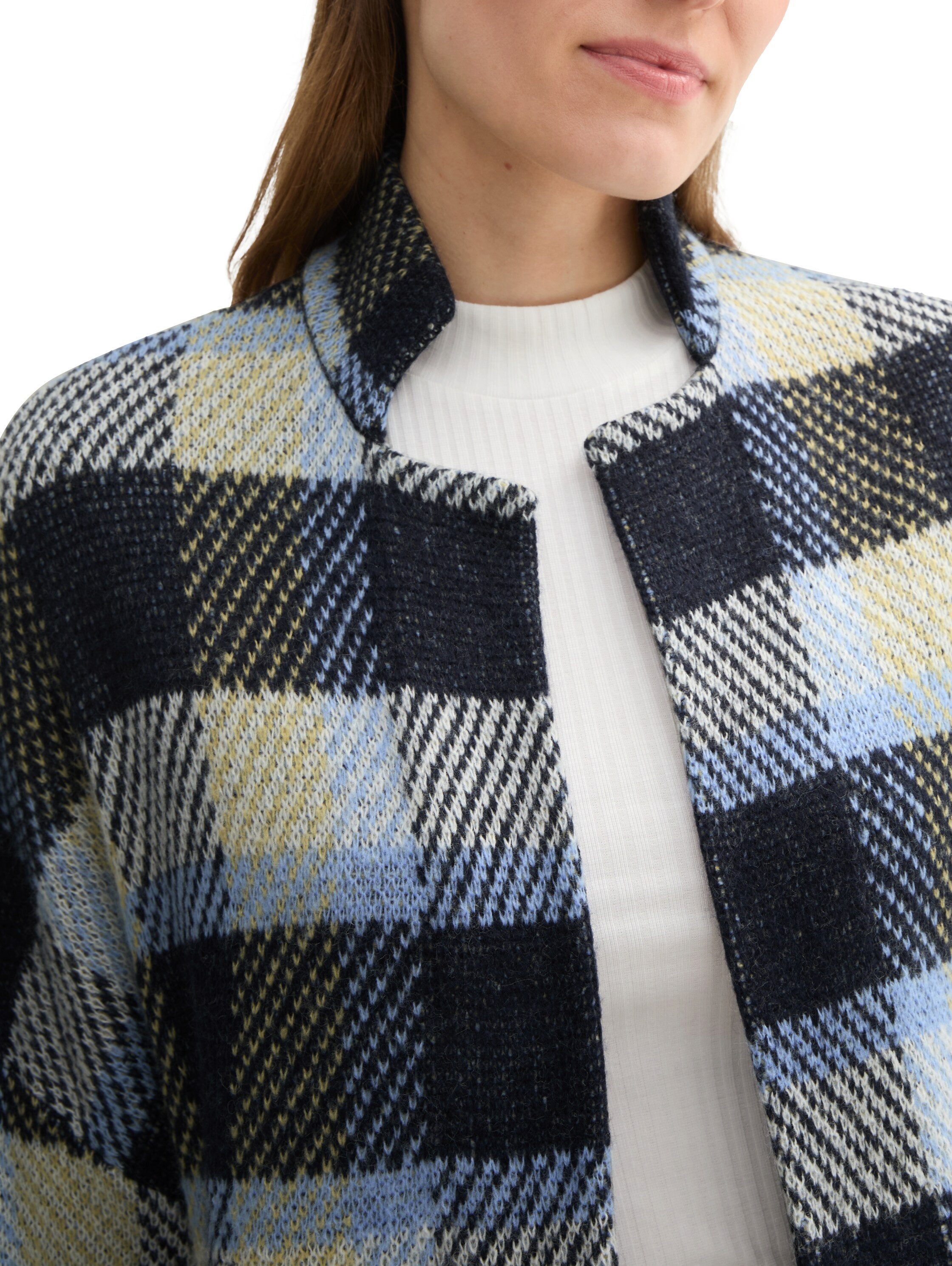 TOM TAILOR Jacquardstrickjacke im Karo-Design und ohne Verschluss