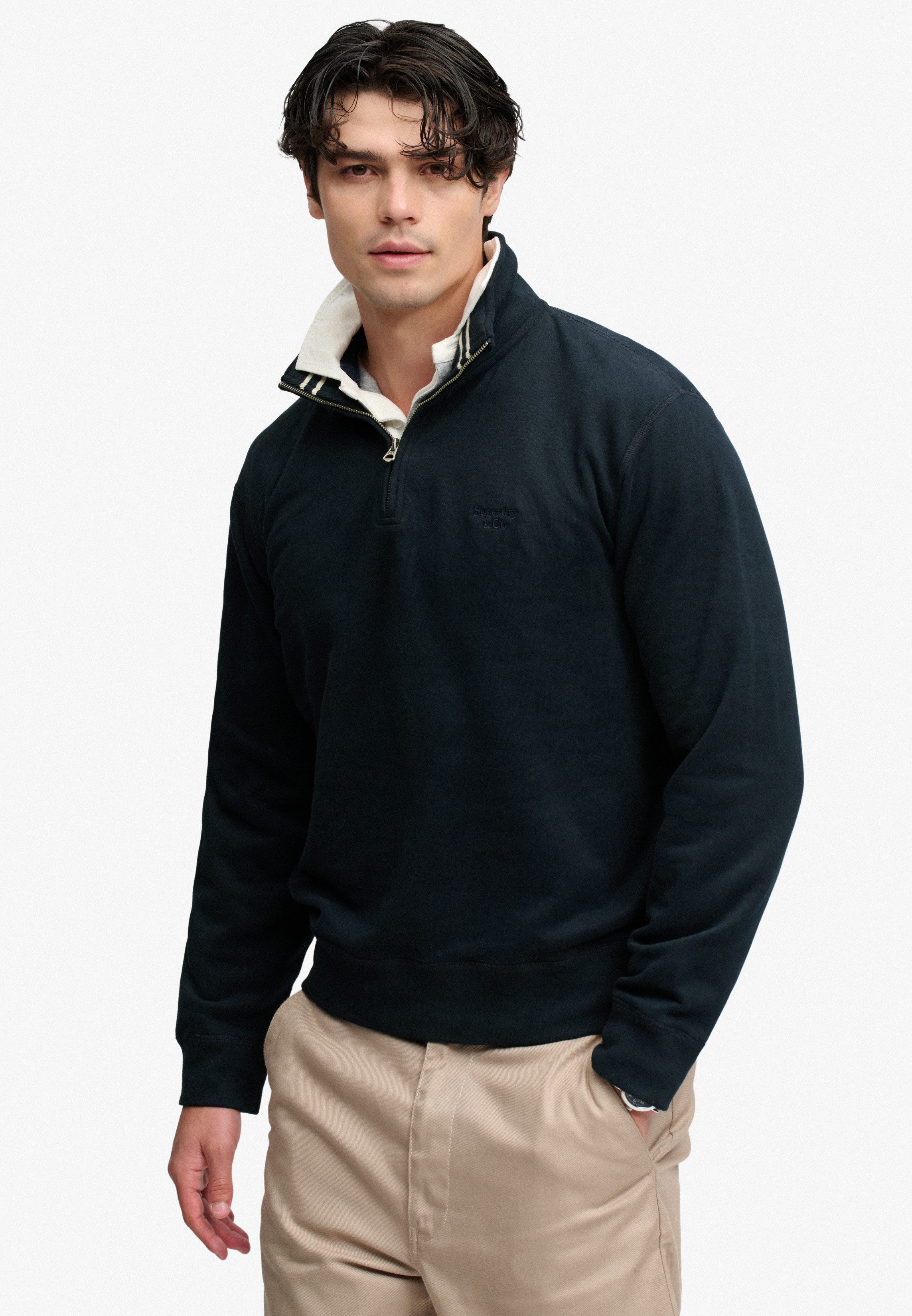 Superdry Sweatshirt ESSENTIAL SERIF LOGO HALF ZIP Baumwollmischung