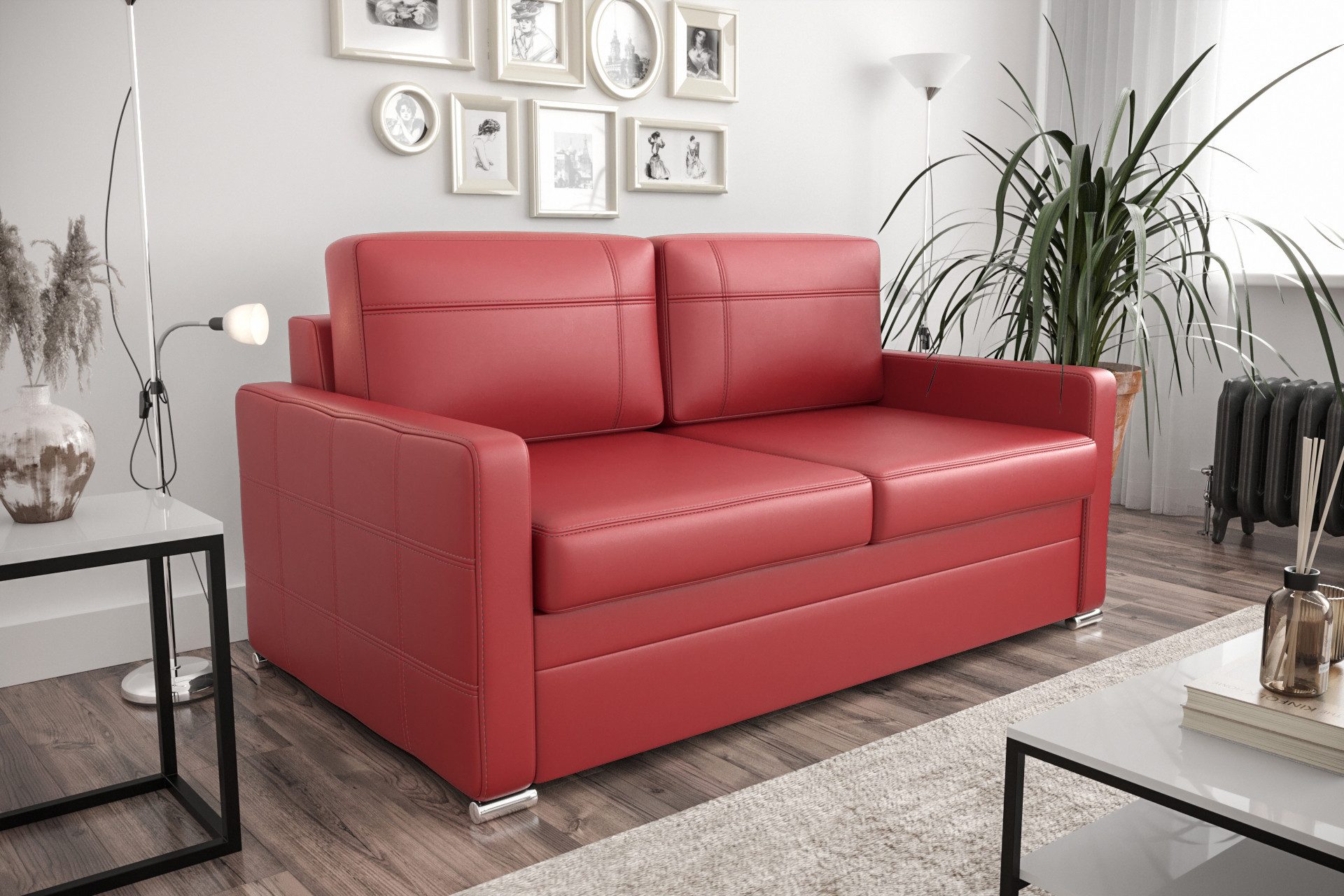 Friderik-EU Sofa Ledersofa Avanti III Schlafsofa aus natürlichem Leder, mit Bettkasten, mit Schlaffunktion, Wellenfedern, T35 Schaum – 167 cm