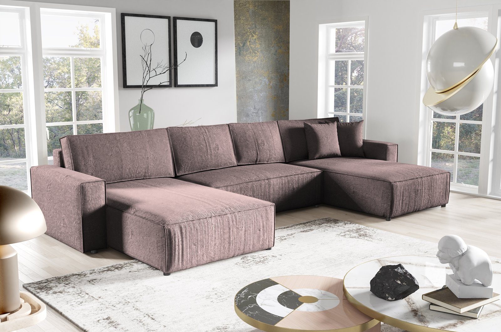 Polsterecke Rosa U, 27) Ecksofa Bettkasten, mane Parys 390 cm mit u-förmig Ecke, XXL, Schlaffunktion, Beautysofa universelle (poso