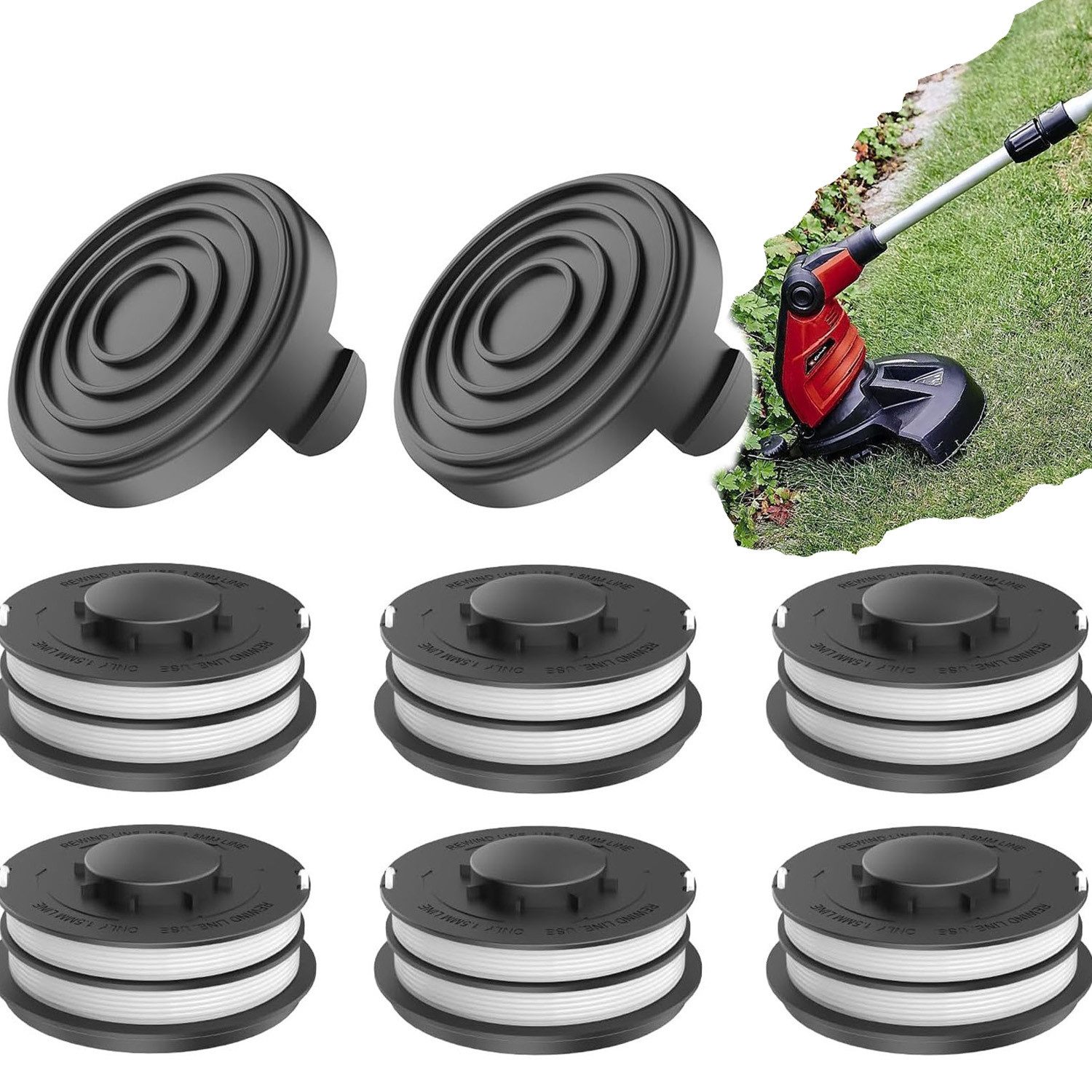 SURFOU Fadenspule 6 Stück Fadenspule Passend mit Spulendeckel Φ1.6mm 10m Nylon Spulen, Ersatzspule für EINHELL ALDIGARDENLINE HOFER Rasentrimmer