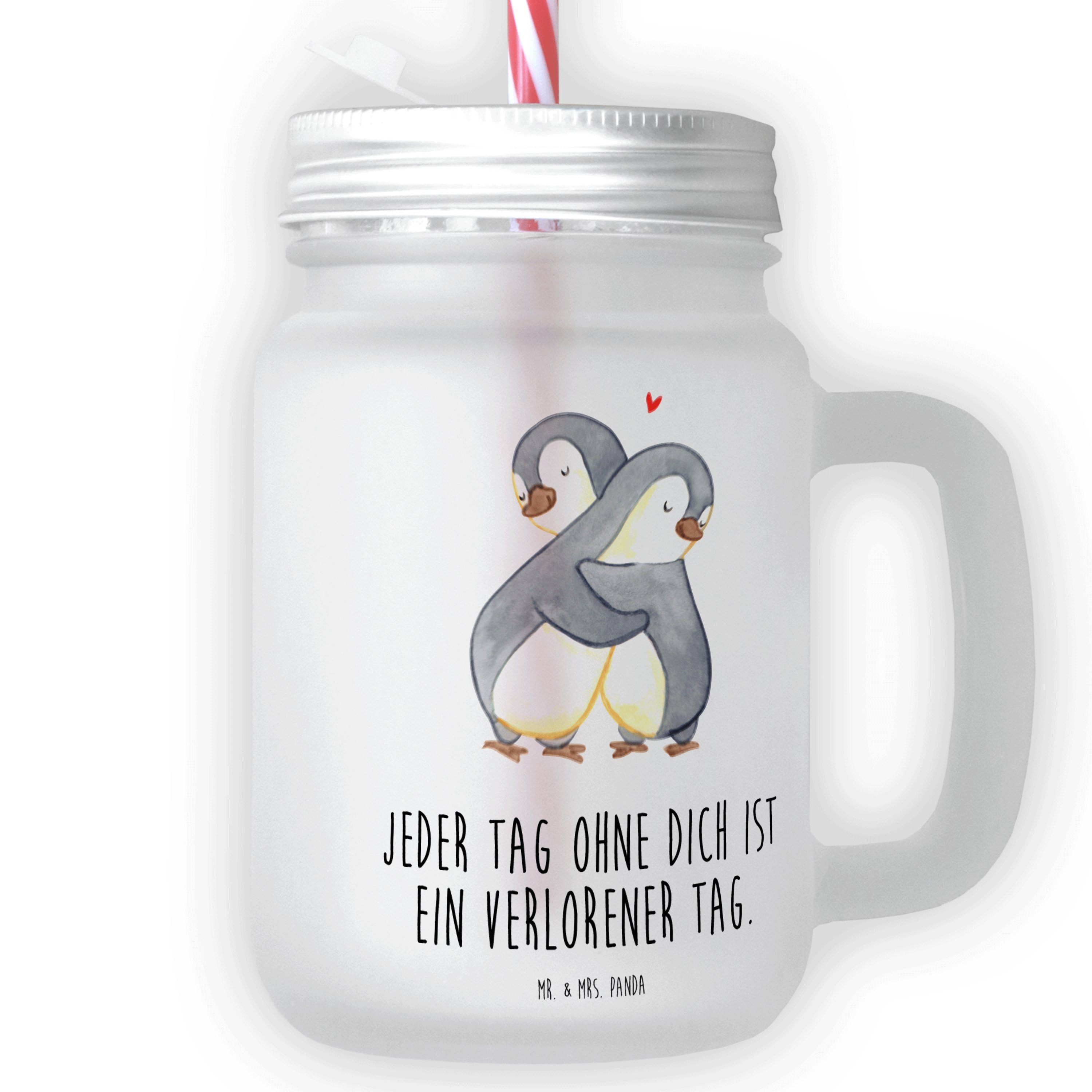 Mr. & Mrs. Panda Glas Pinguine Kuscheln - Transparent - Geschenk, Cocktail-Glas, Heiraten, Premium Glas