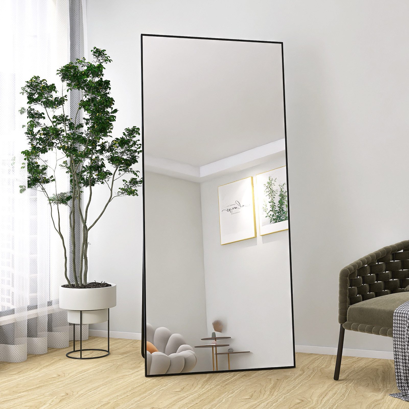 zebery Ganzkörperspiegel Standspiegel Wandspiegel groß,mit Alurahmen und verstärktem Glas (Set, 1-St), Schwarz,164 x 54cm
