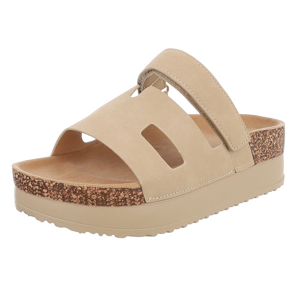 Ital-Design Bequemer Damen-Sandale mit Hochsohle für Freizeit Plateausandaletten (90033082) Keilabsatz/Wedge Keilsandaletten in Beige