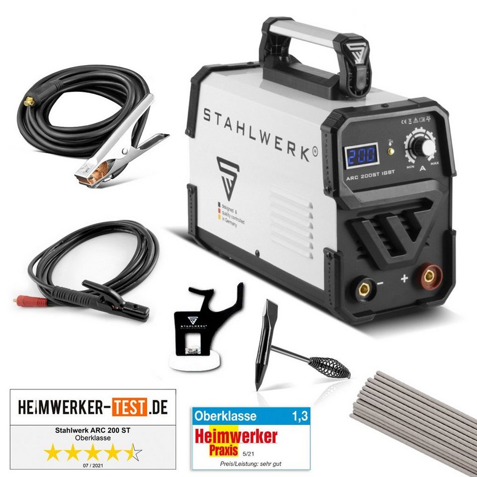 STAHLWERK Elektroschweißgerät ARC 200 ST IGBT MMA Inverter -  Vollausstattung, 30 - 200 A,