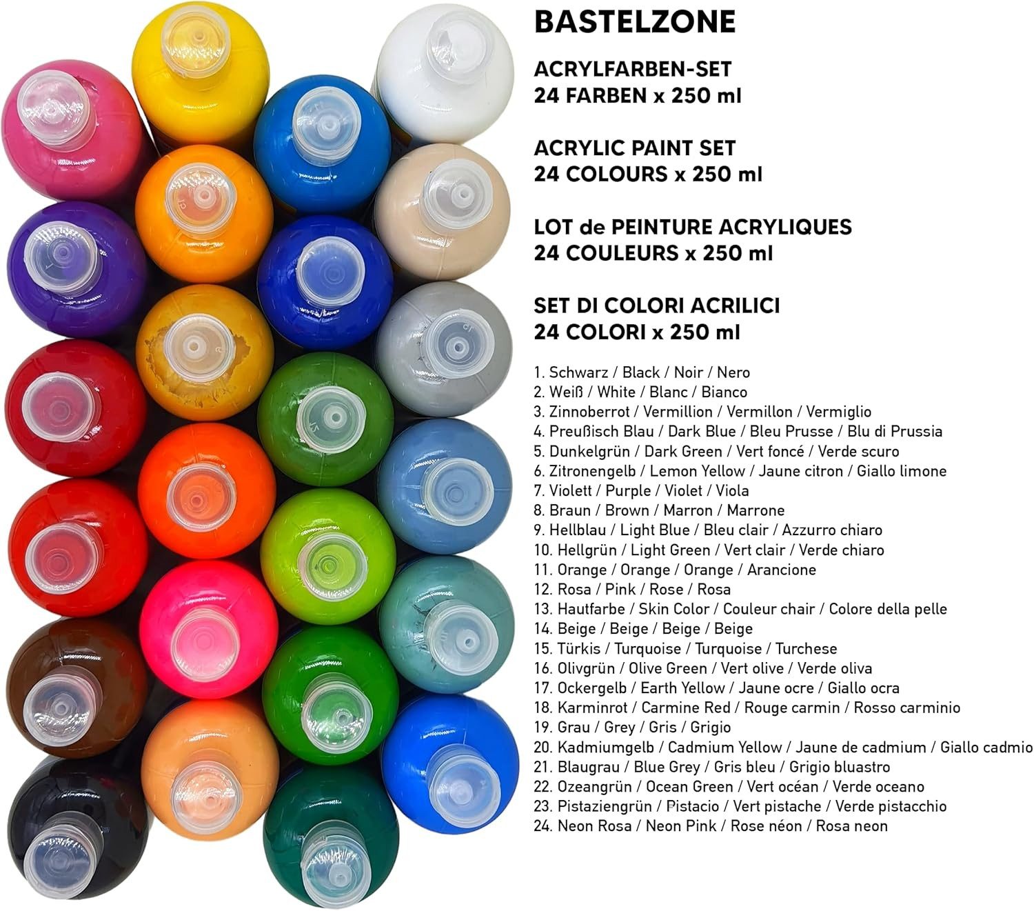 Greenpoint Acrylfarbe Acrylfarben Set 24x250 ml – Hochpigmentiert & Deckend, Matt