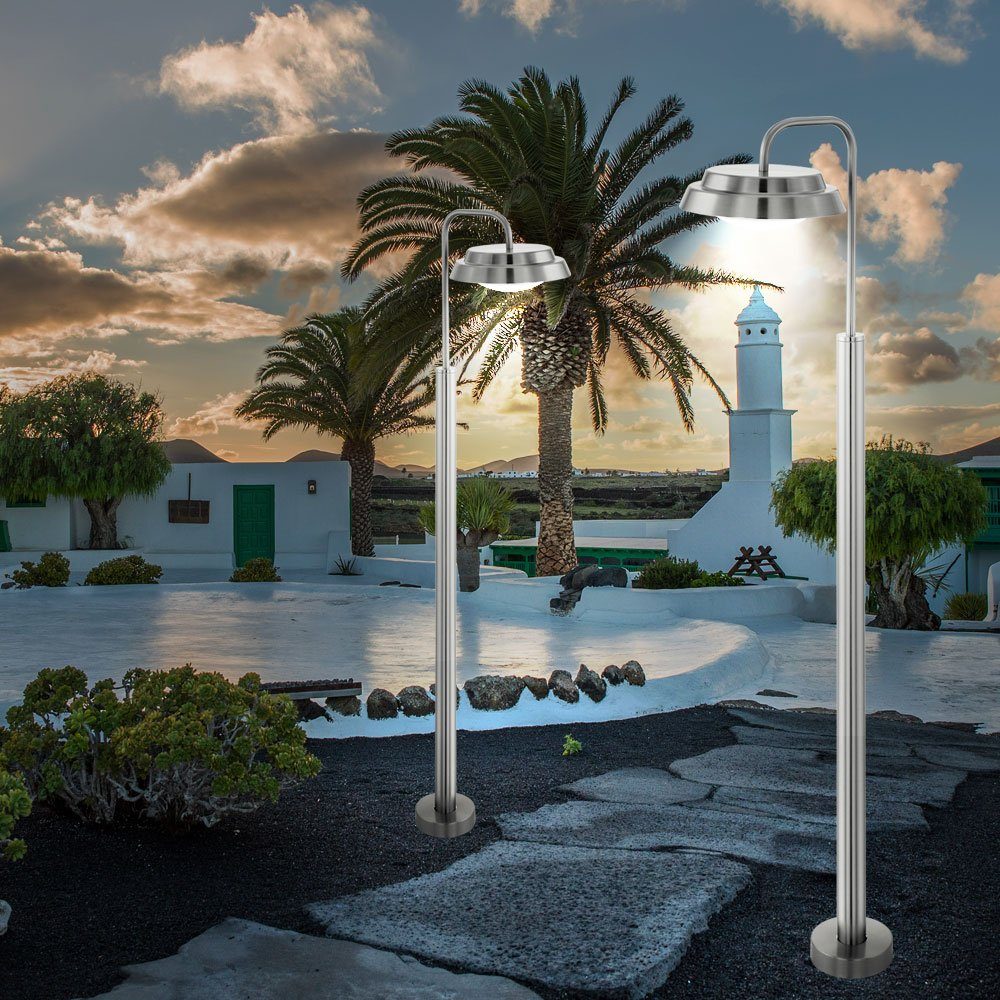 etc-shop LED Außen-Stehlampe, LED-Leuchtmittel fest verbaut, Warmweiß, 2er Set LED Außen Bereich Steh Lampen Edelstahl Stand Garten Leuchten