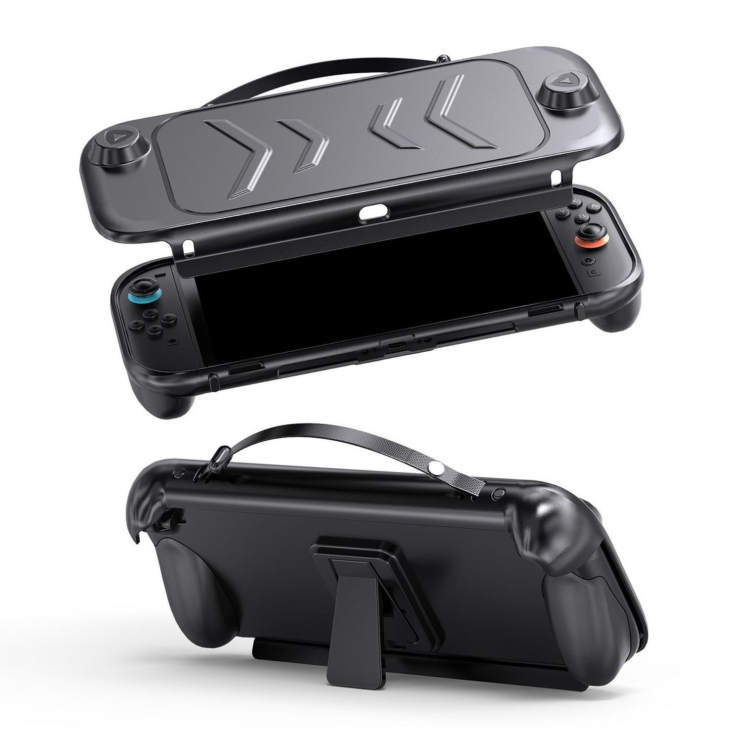 Wigento Handyhülle Für Nintendo Switch 2 Full Body Schutz TPU Hülle mit Halterung Schwarz, Schutz Case mit Griff und integriertem Standfuß
