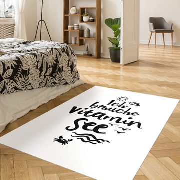 Teppich Vinyl Wohnzimmer Schlafzimmer Flur Küche Sprüche modern, Bilderdepot24, rechteckig - schwarz weiß glatt, nass wischbar (Küche, Tierhaare) - Saugroboter & Bodenheizung geeignet
