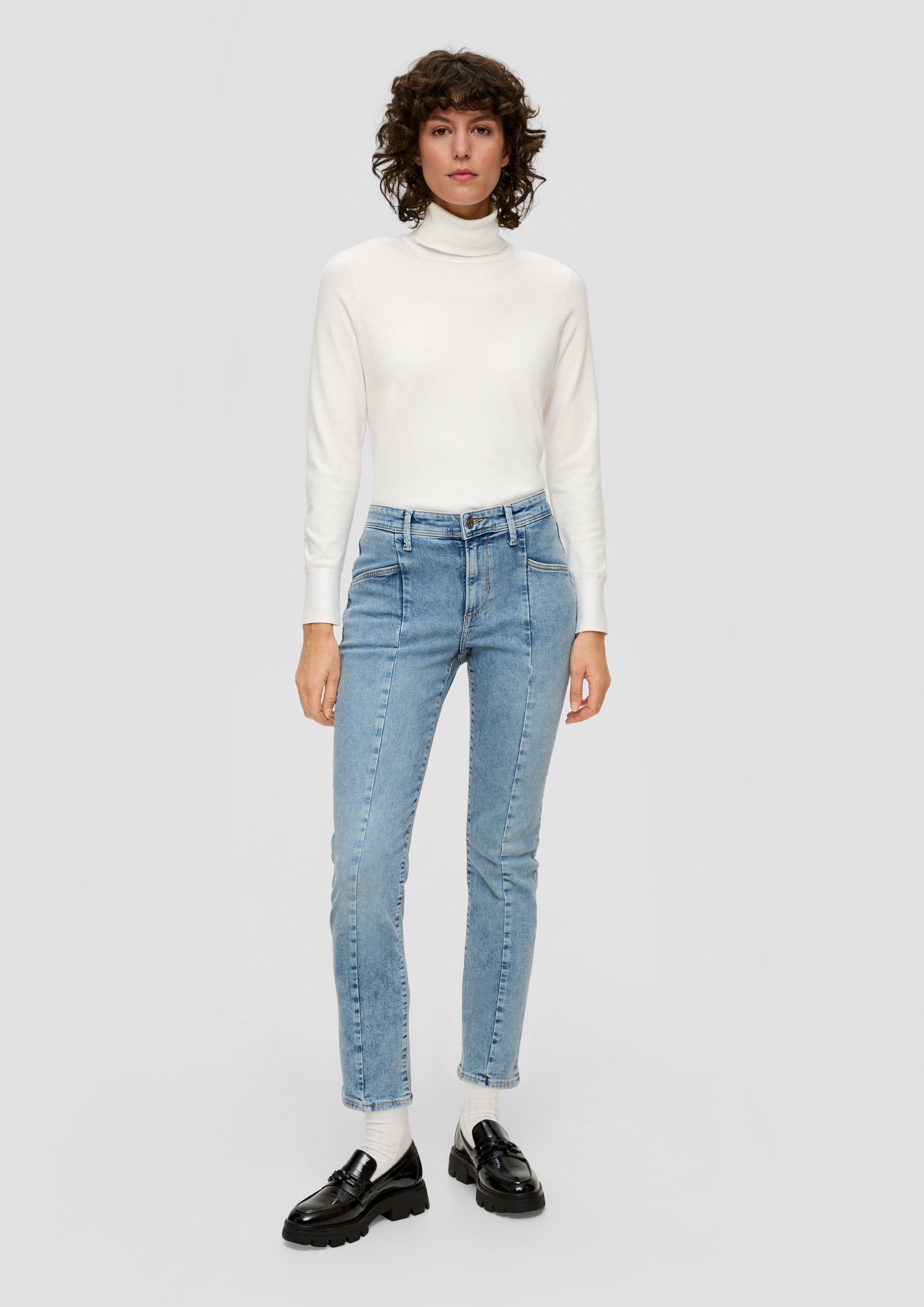 s.Oliver 7/8-Jeans Fit Slim Waschung, / Slim Mid Jeans / Ankle Rise Leg / Label-Patch, Teilungsnähte