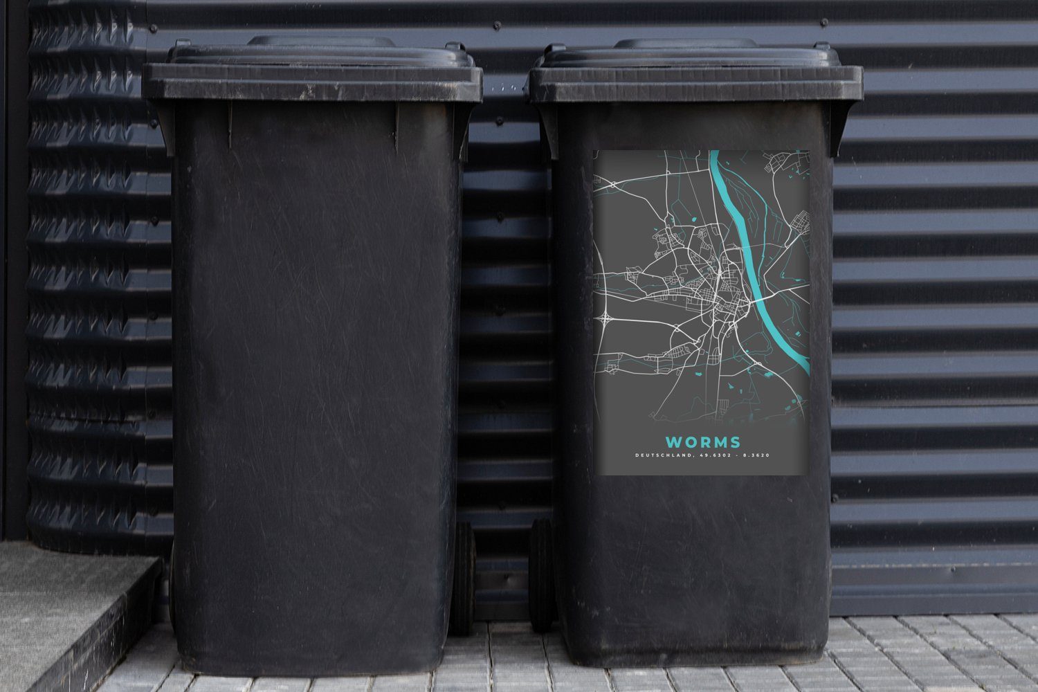 MuchoWow Wandsticker Abfalbehälter - Worms Container, Karte Stadtplan St), Mülltonne, Deutschland Sticker, (1 - - Mülleimer-aufkleber