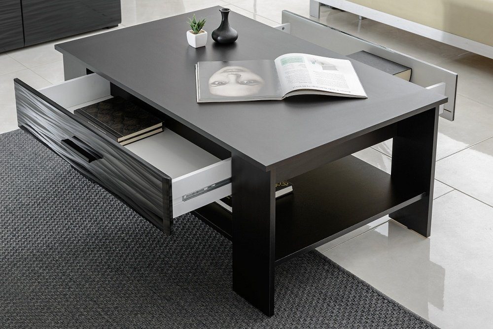 Matt, Spanplatte, Kaffeetisch Tischplatte Schubladen, und Graphit Stylefy viel Schwarz Werse 2 Modern, unter Couchtisch Beistelltisch), mit aus Stauraum (Wohzimmertisch,