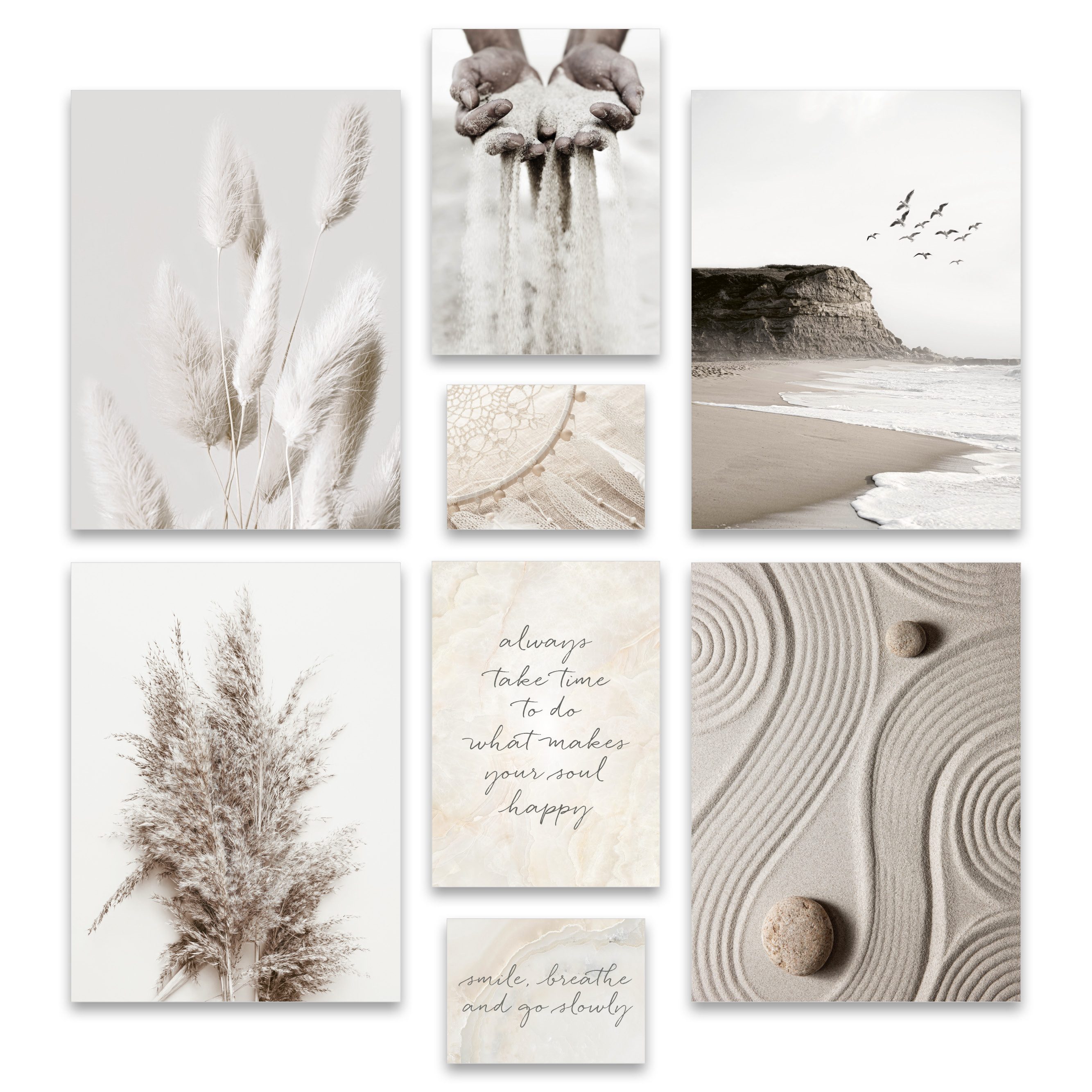 Bilder-Collage Poster Set - BEIGE DREAMS I Boho Beige Meer Natur I Deko