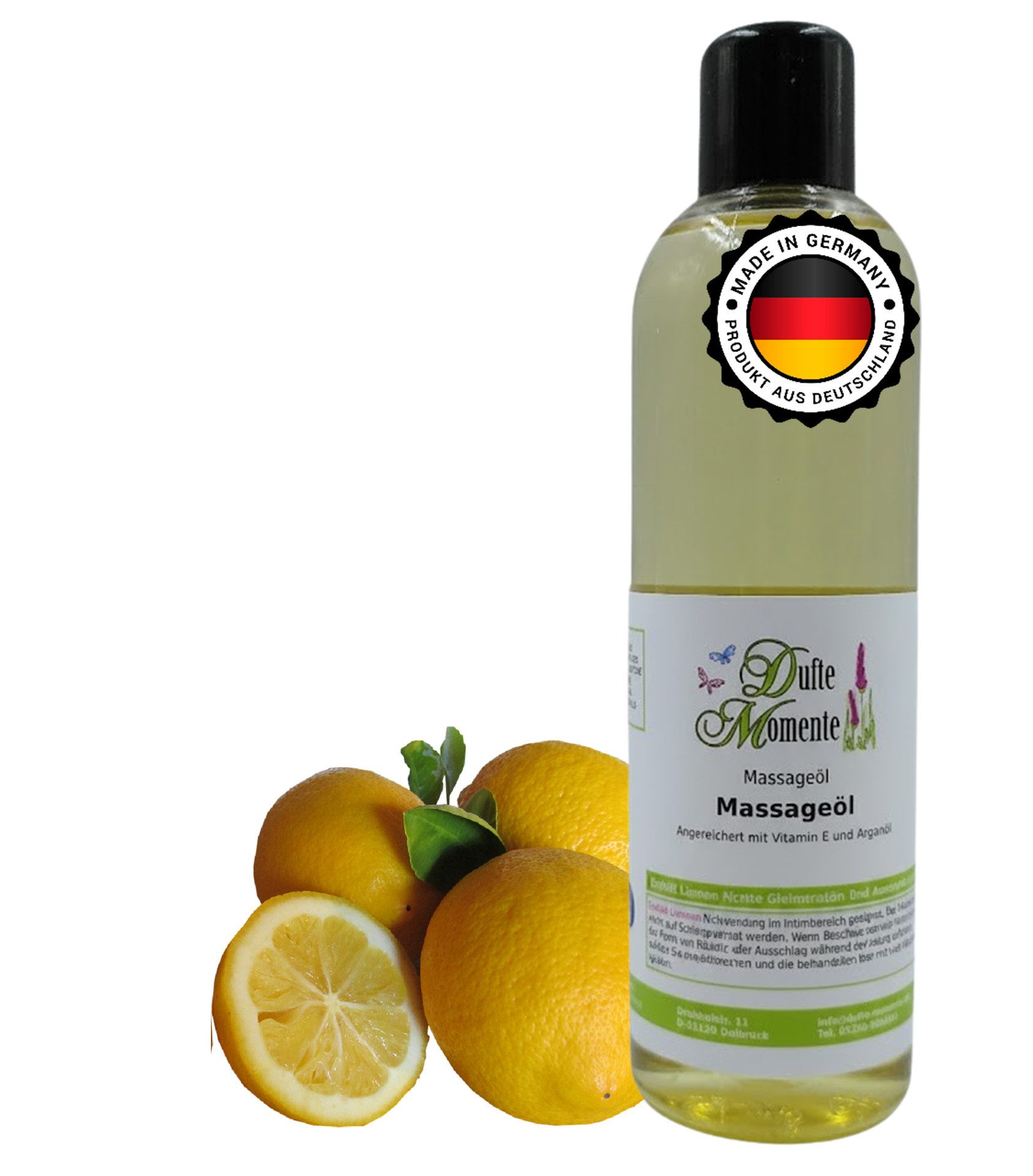 Dufte Momente Massageöl Zitrone 250ml - 3 L, hochwertige Pflanzenöle als Basis, vegan und ohne Tierversuche